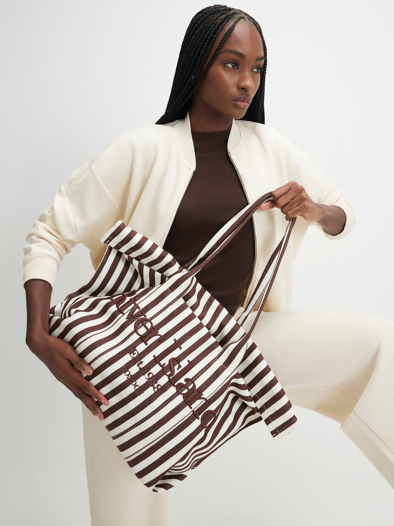 River Island Stripe Roll Top Bag - Brown