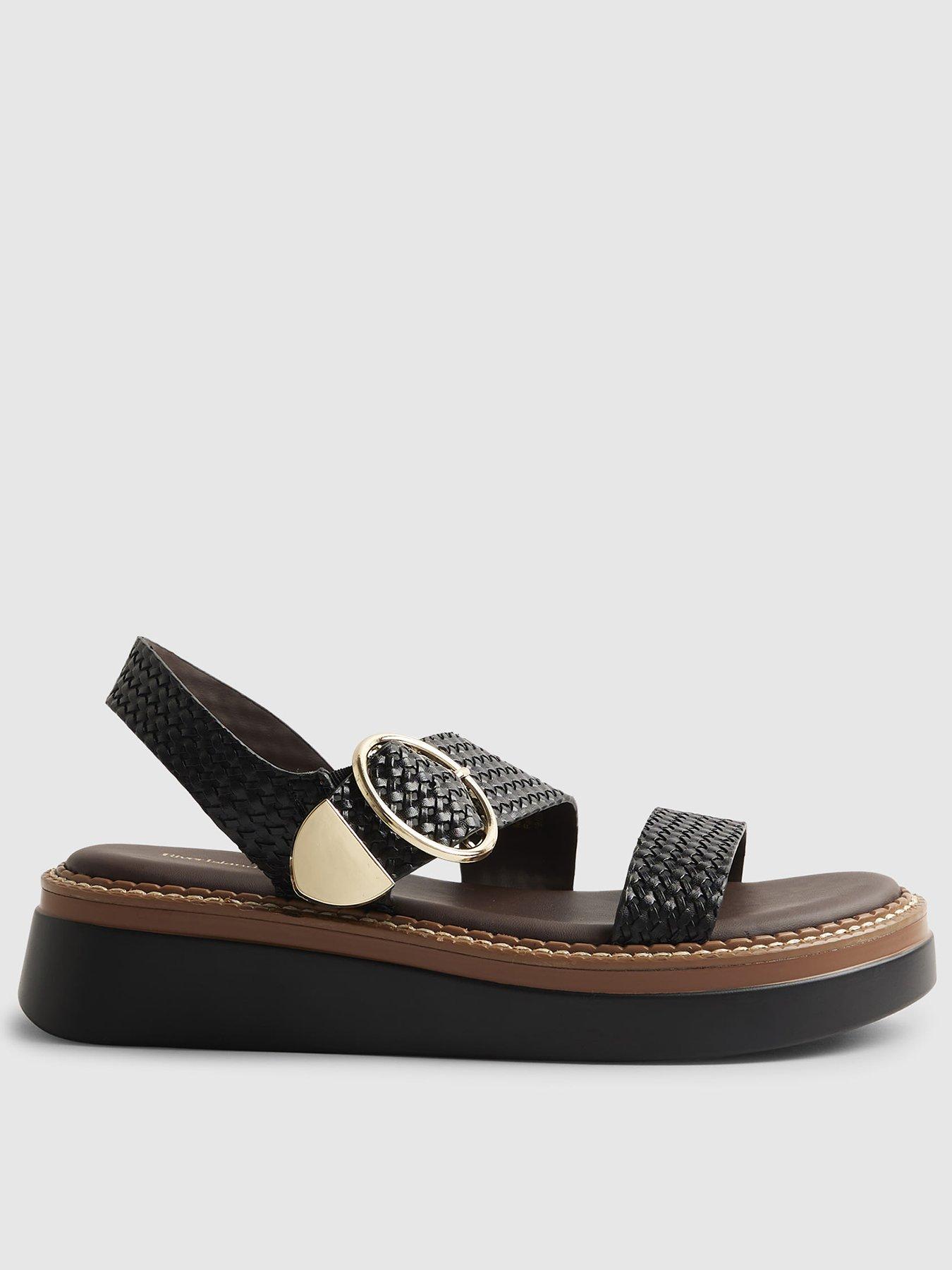 Image 2 of 6 of River Island Wide 2 Part Ring Buckle Flatform Sandals - Black