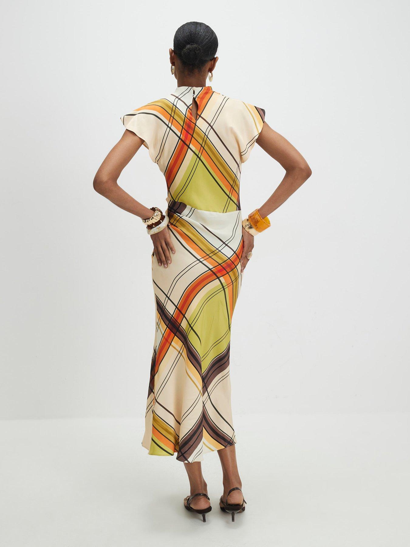Image 2 of 4 of River Island Check Print Column Dress - Green