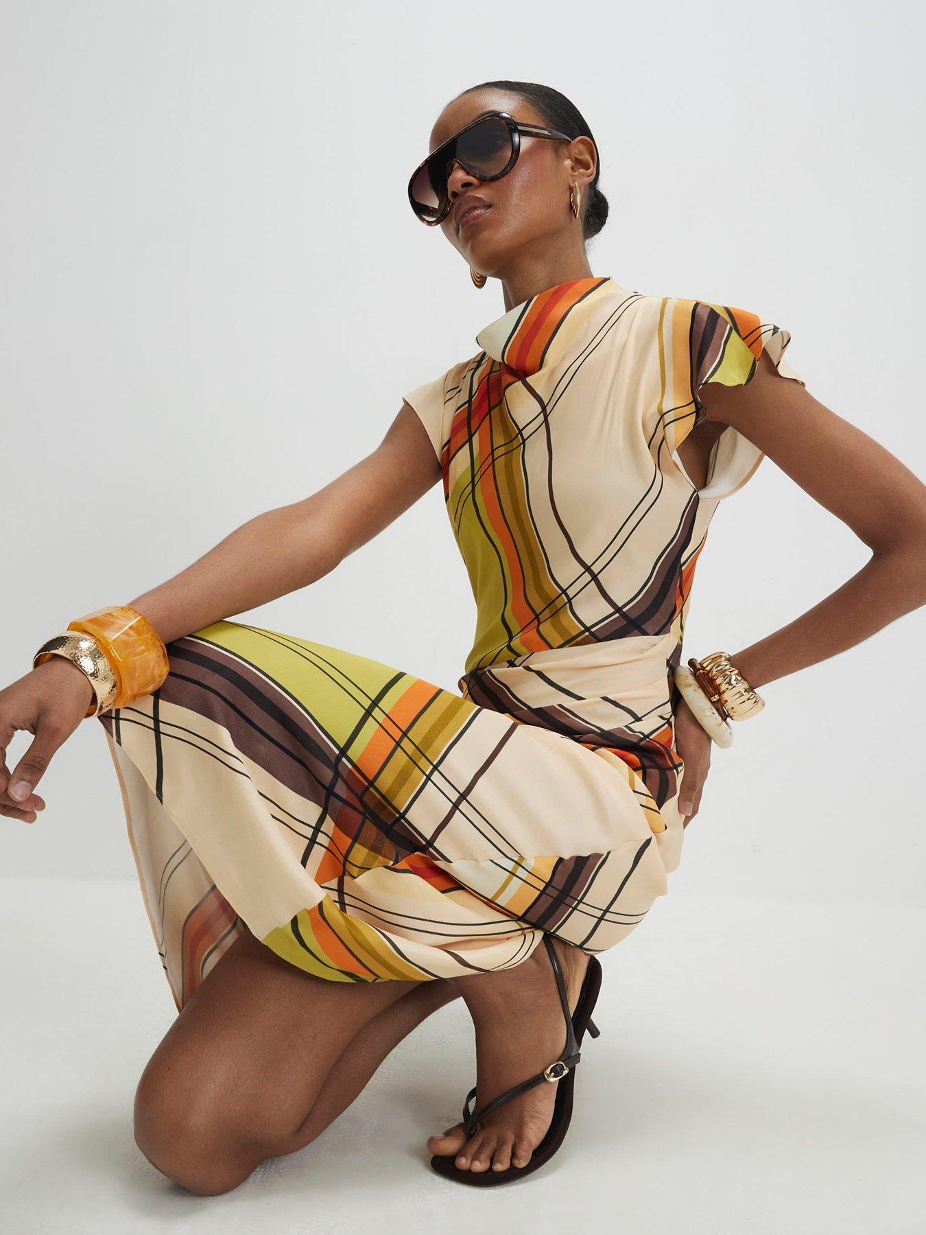 Image 3 of 4 of River Island Check Print Column Dress - Green