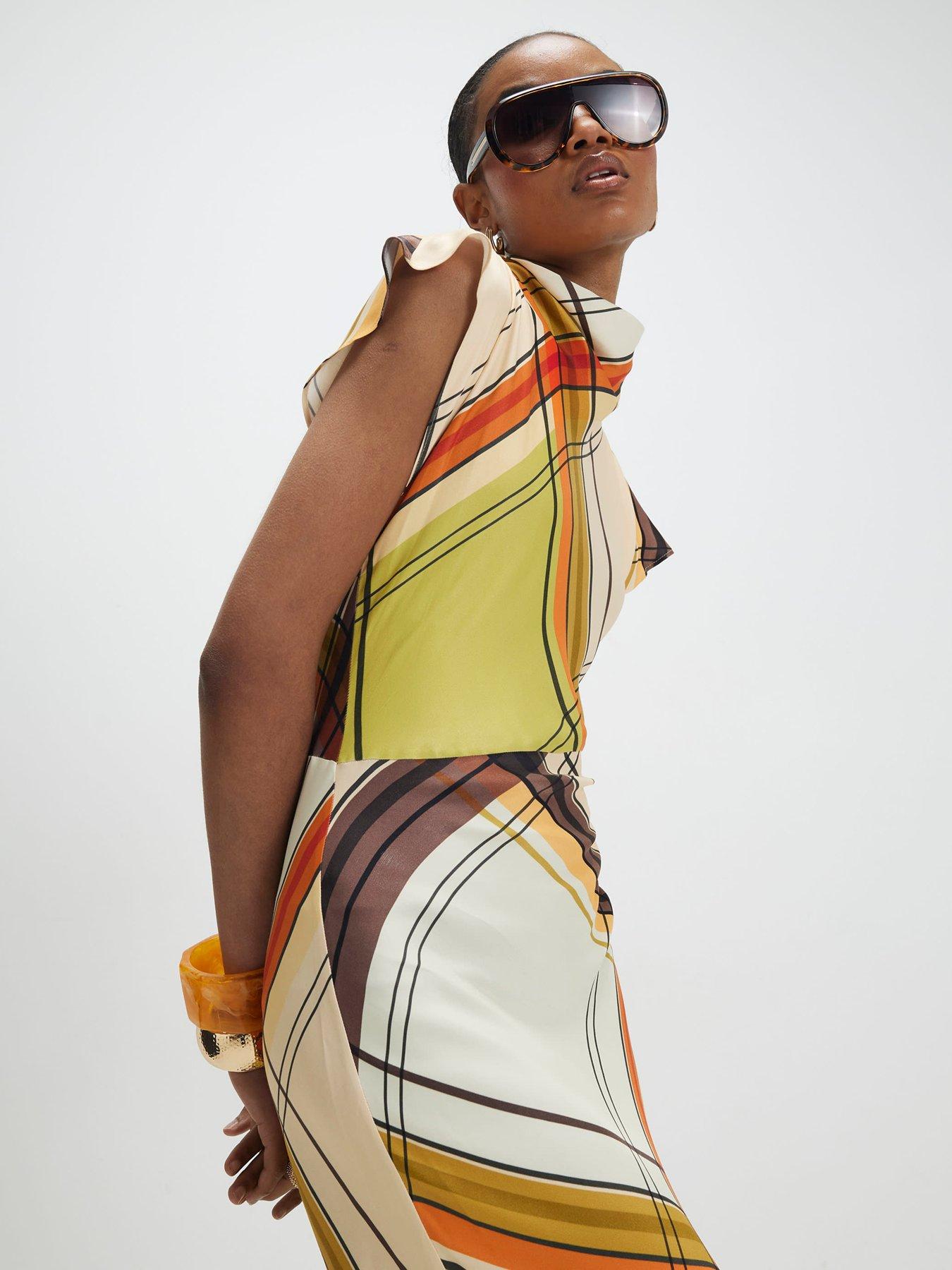 Image 4 of 4 of River Island Check Print Column Dress - Green