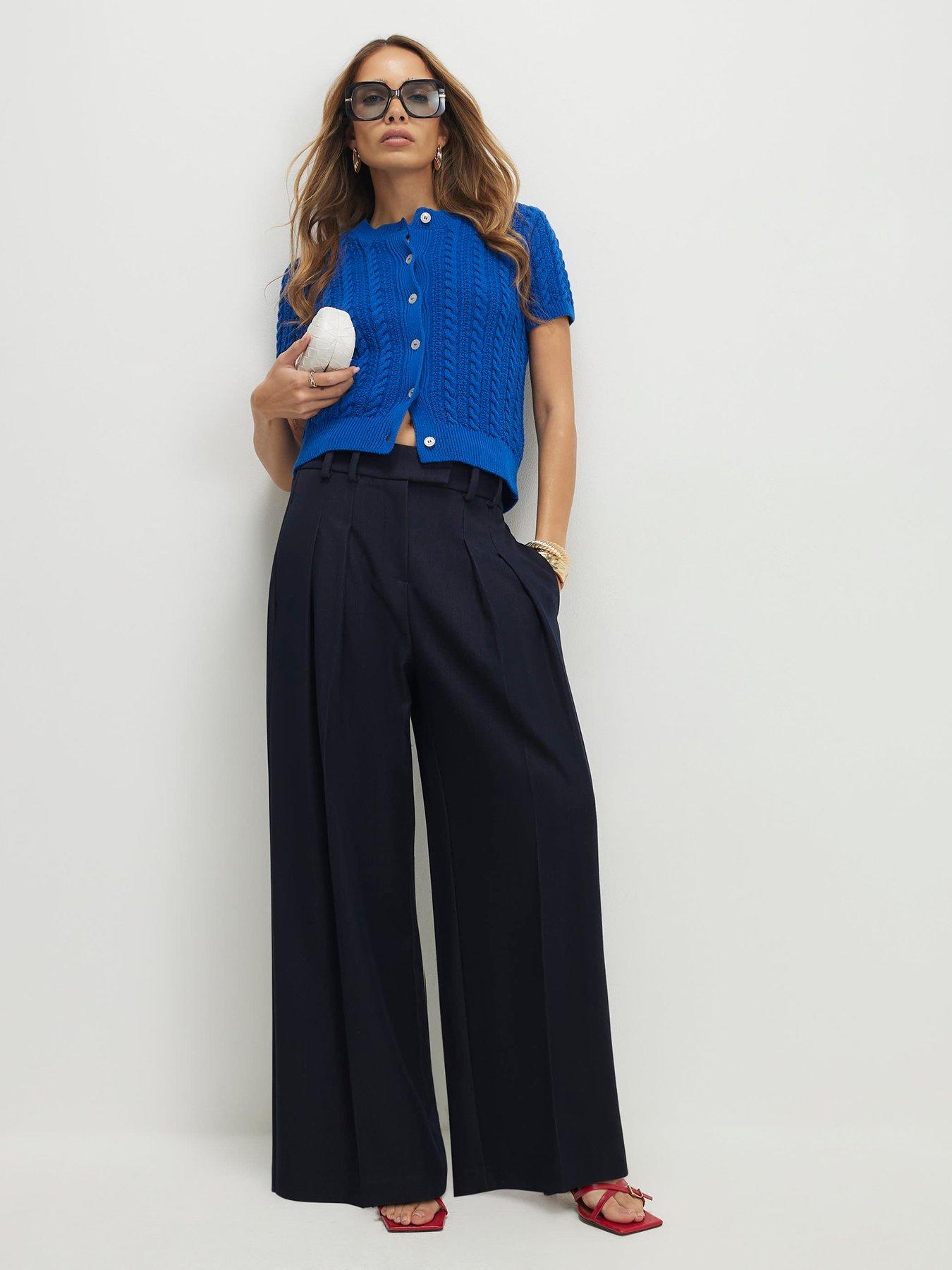Image 1 of 4 of River Island Denim Look Wide Leg Trouser - Blue