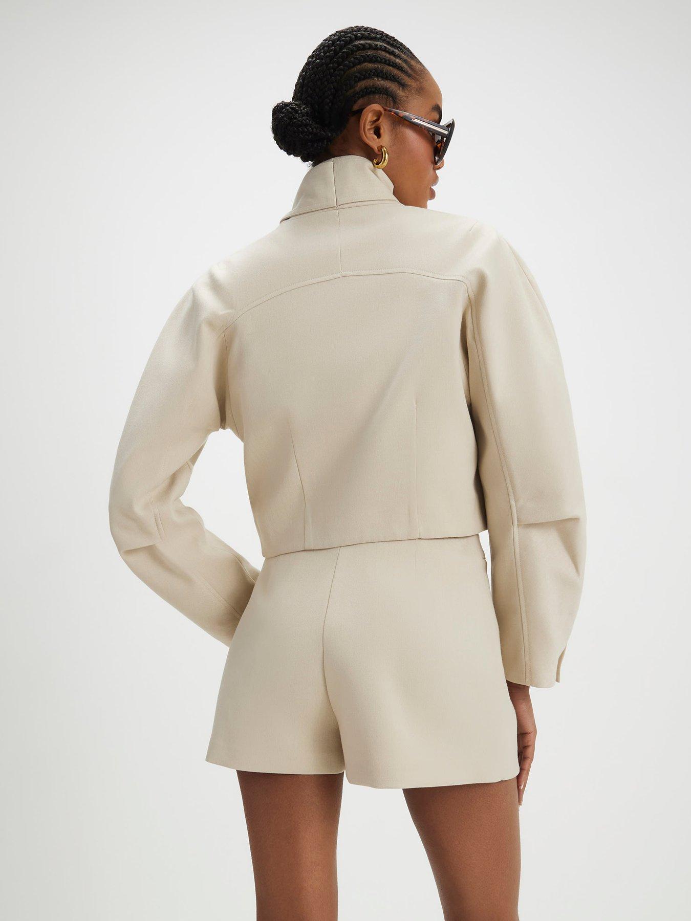 Image 2 of 4 of River Island Herringbone Button Wrap Skort - Cream