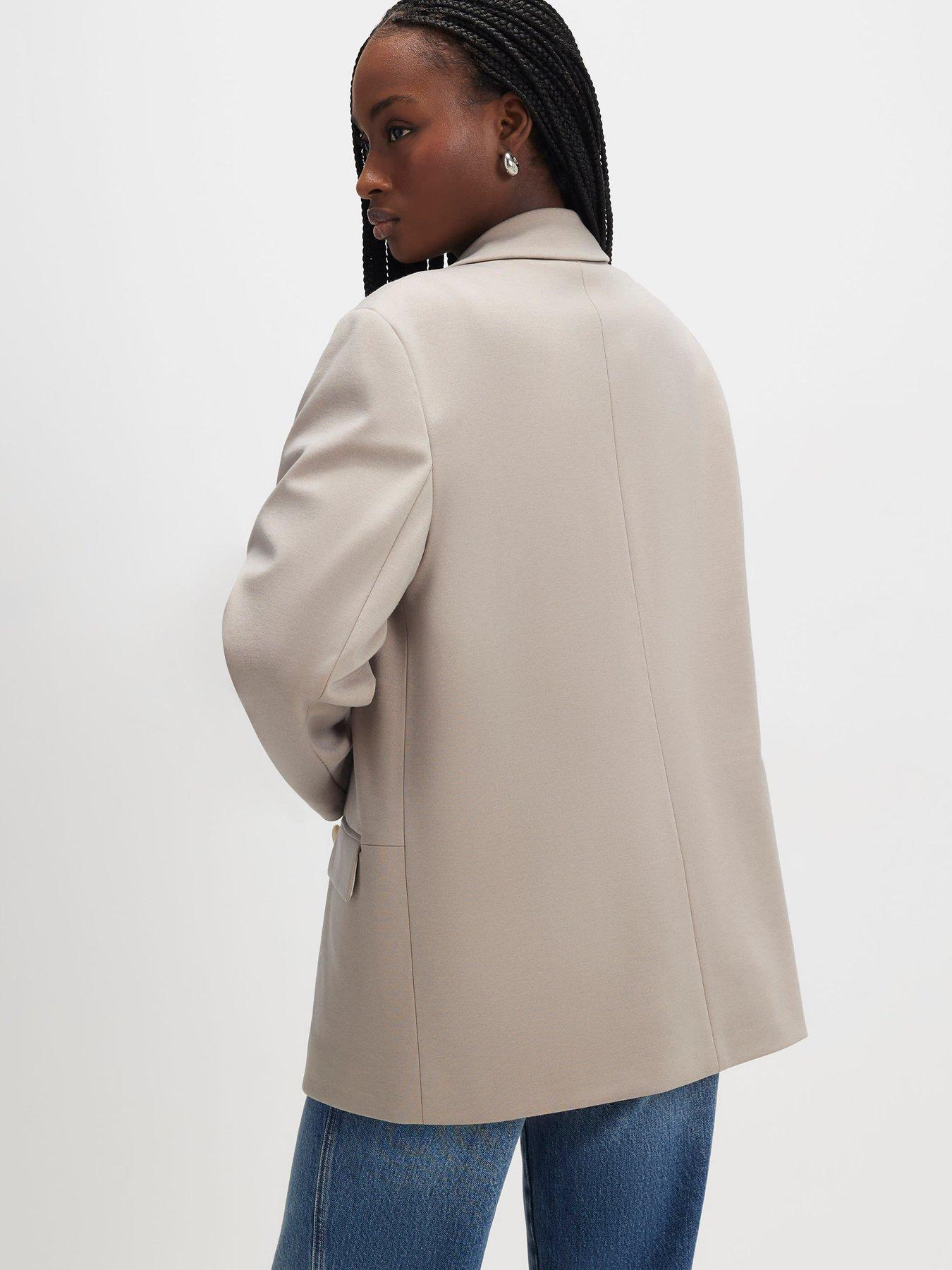 Image 2 of 4 of River Island Long Sleeve Oversized Scuba Blazer - Cream