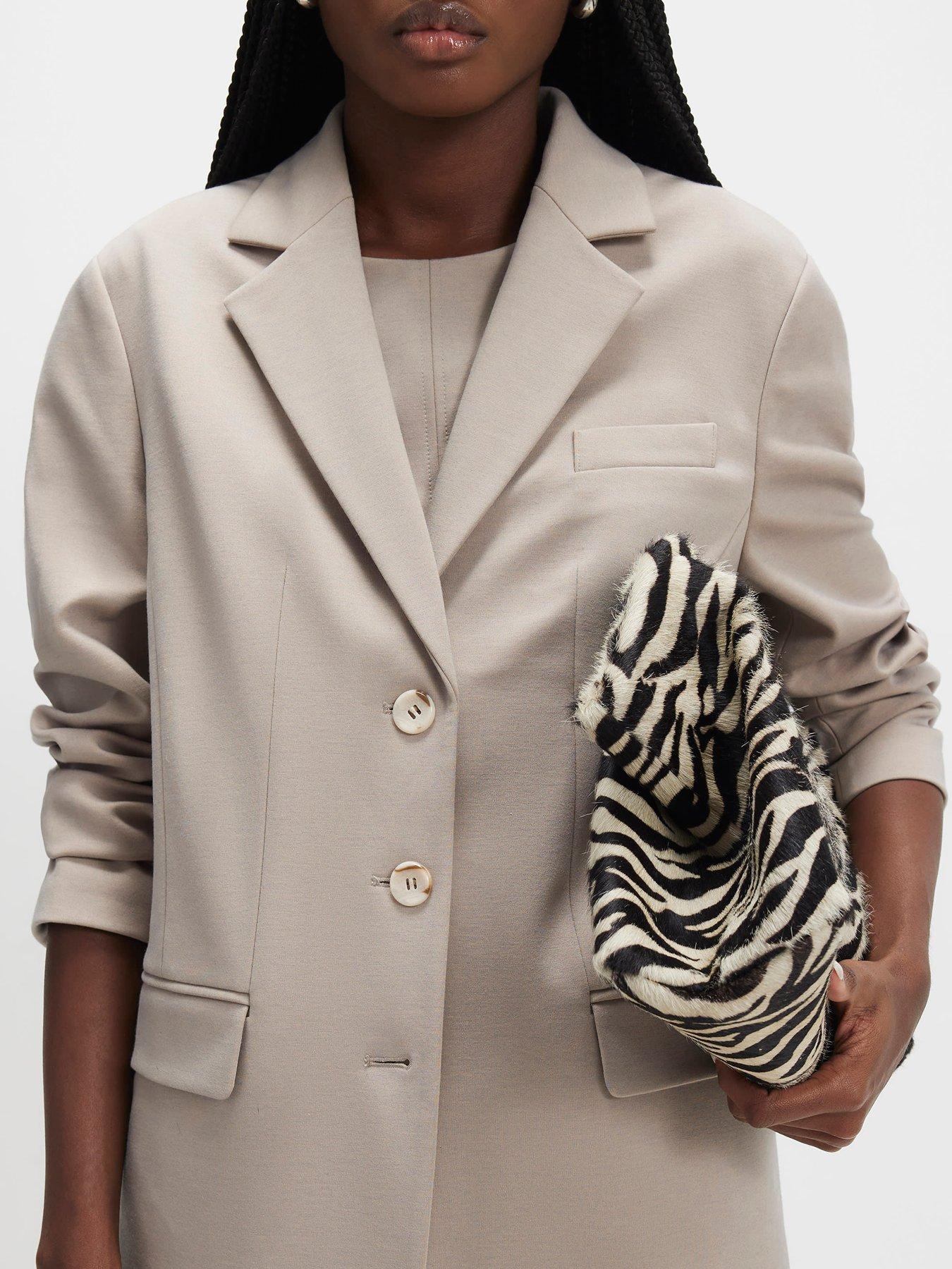 Image 4 of 4 of River Island Long Sleeve Oversized Scuba Blazer - Cream