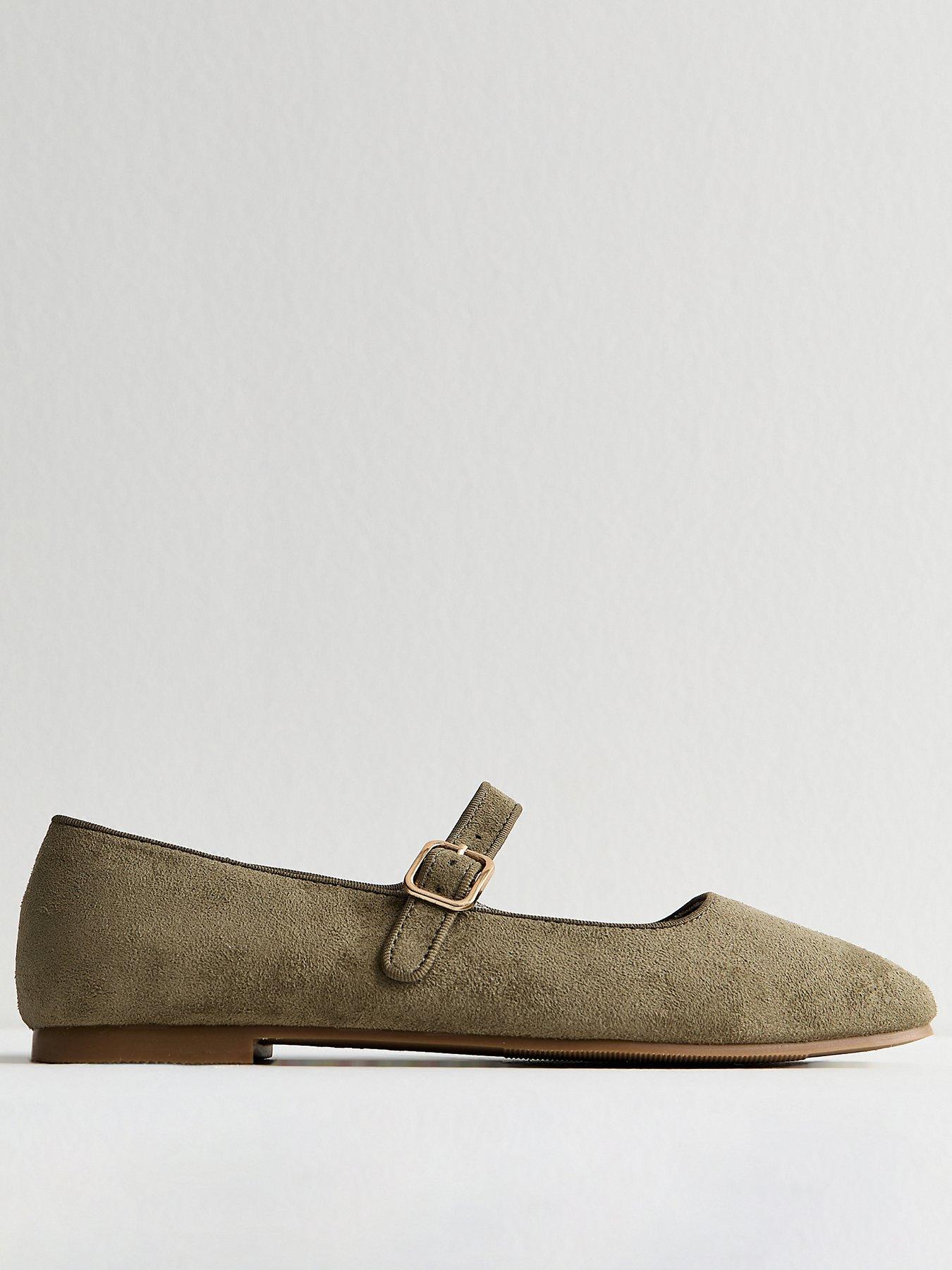 new-look-dark-khaki-faux-suede-mary-jane-ballet-flats-green