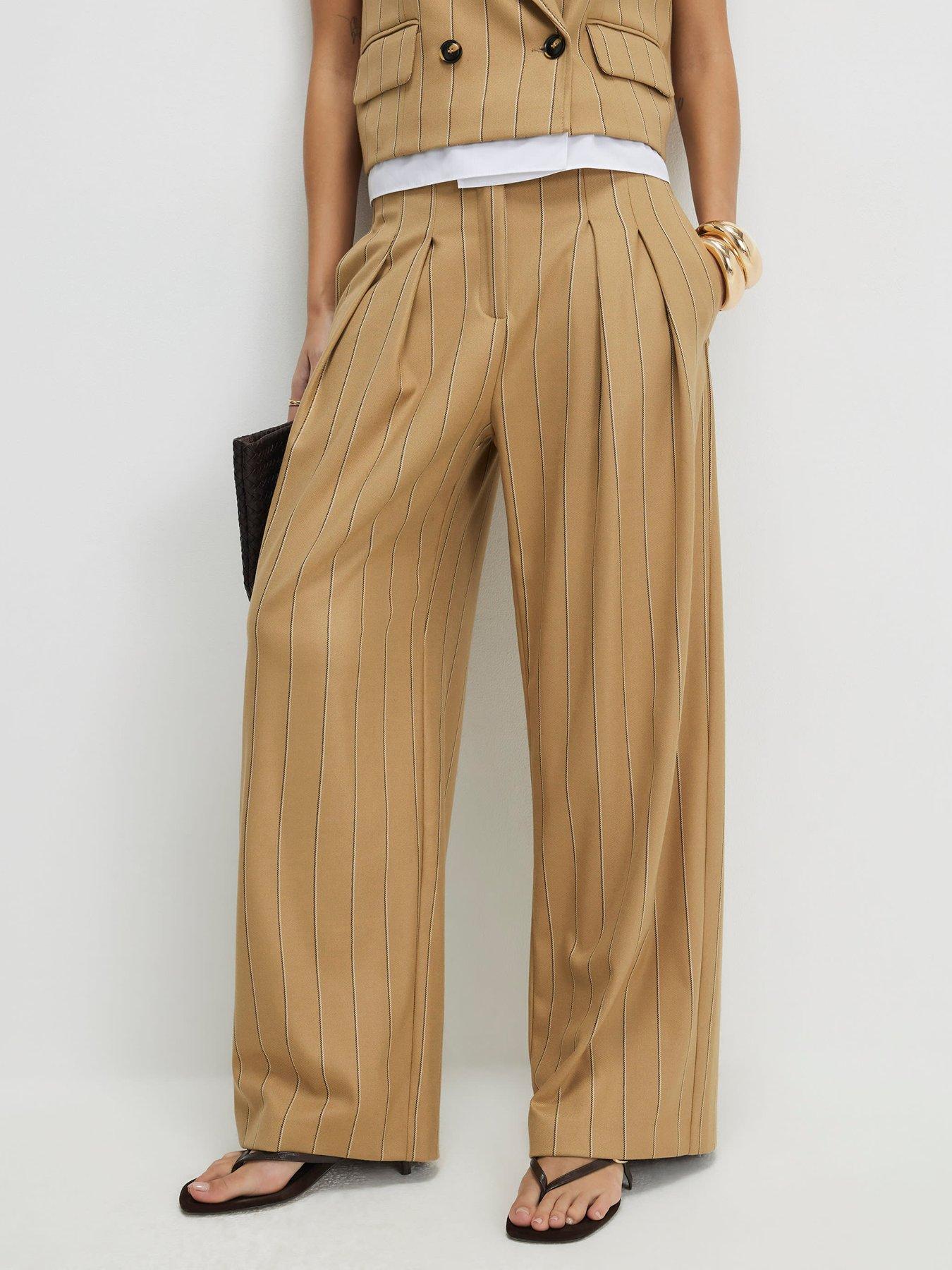 River Island Pinstripe Wide Leg Trouser - Beige