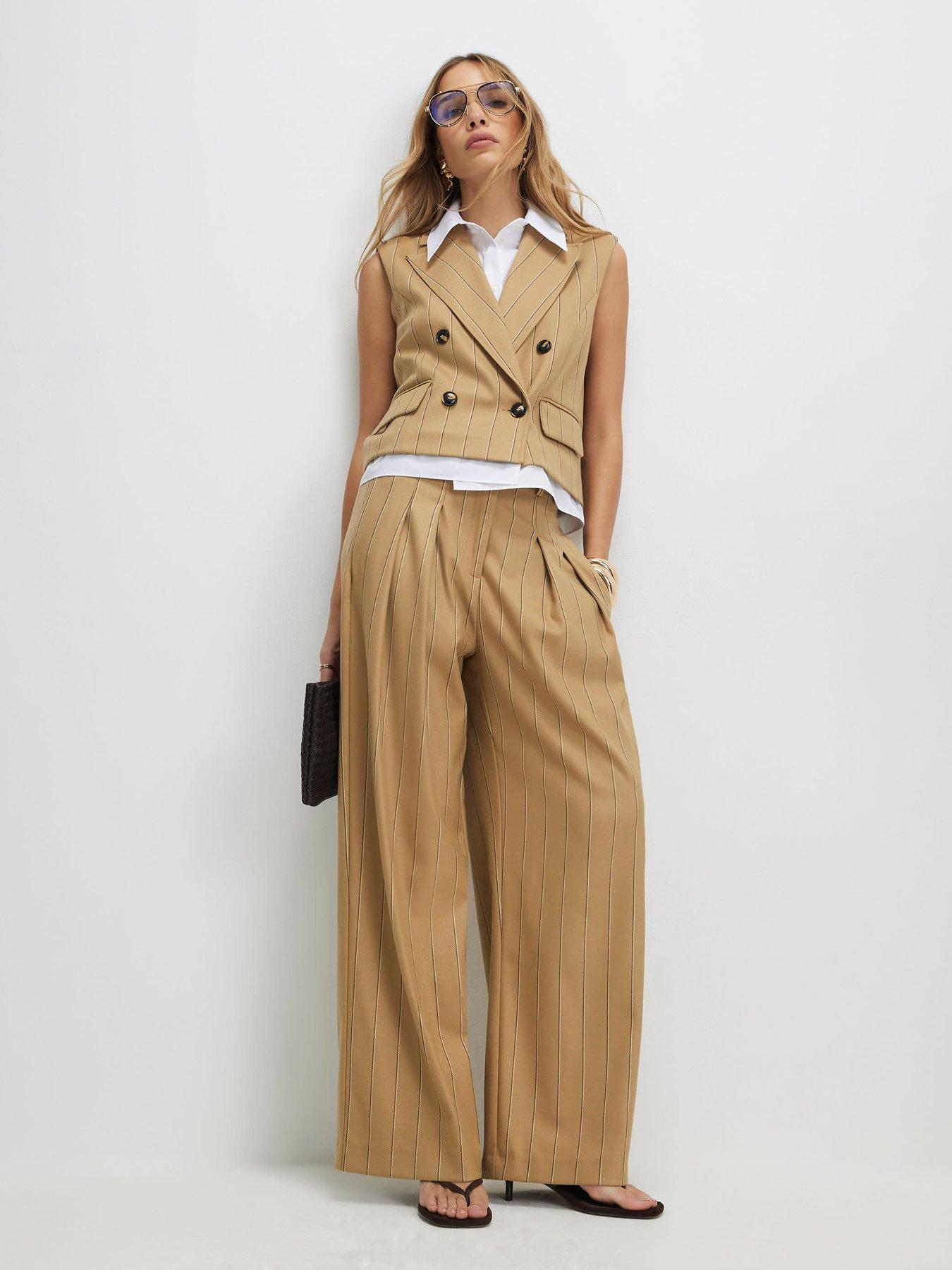 Image 3 of 4 of River Island Pinstripe Wide Leg Trouser - Beige