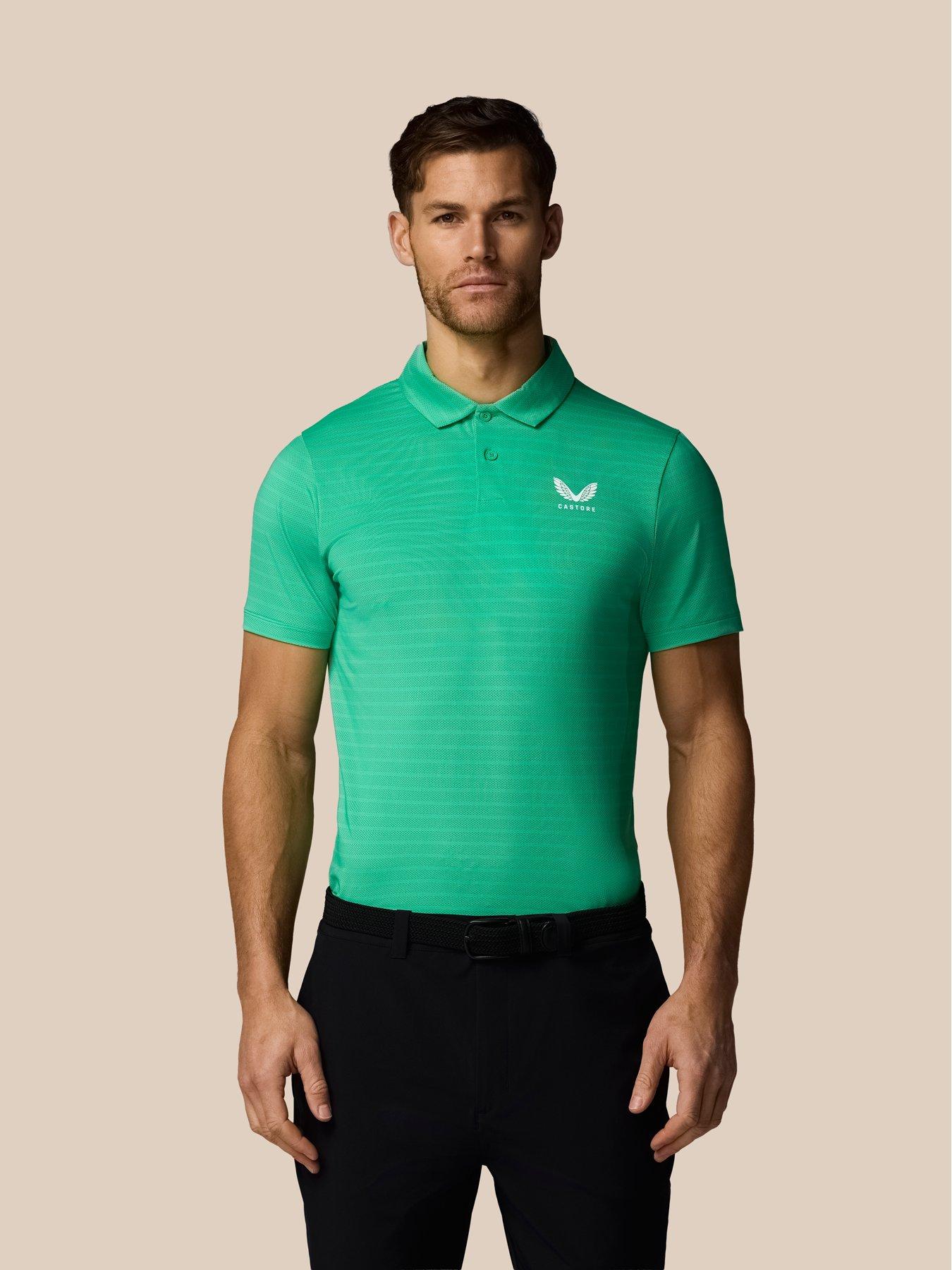 Image 1 of 7 of Castore Mens Striped Polo- Green