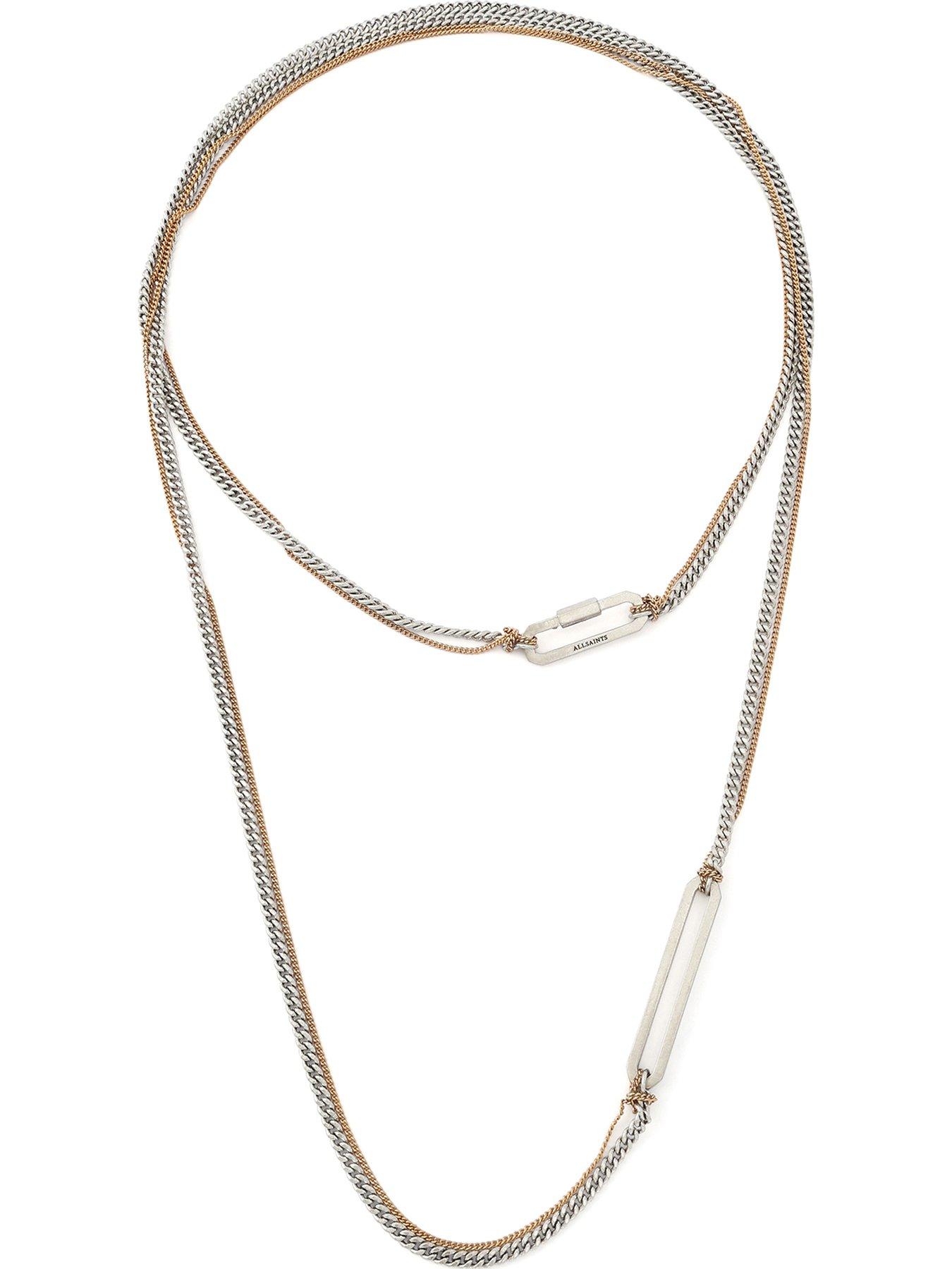 Image 1 of 4 of AllSaints Crystal Multi Chain Long Station Necklace - Silver