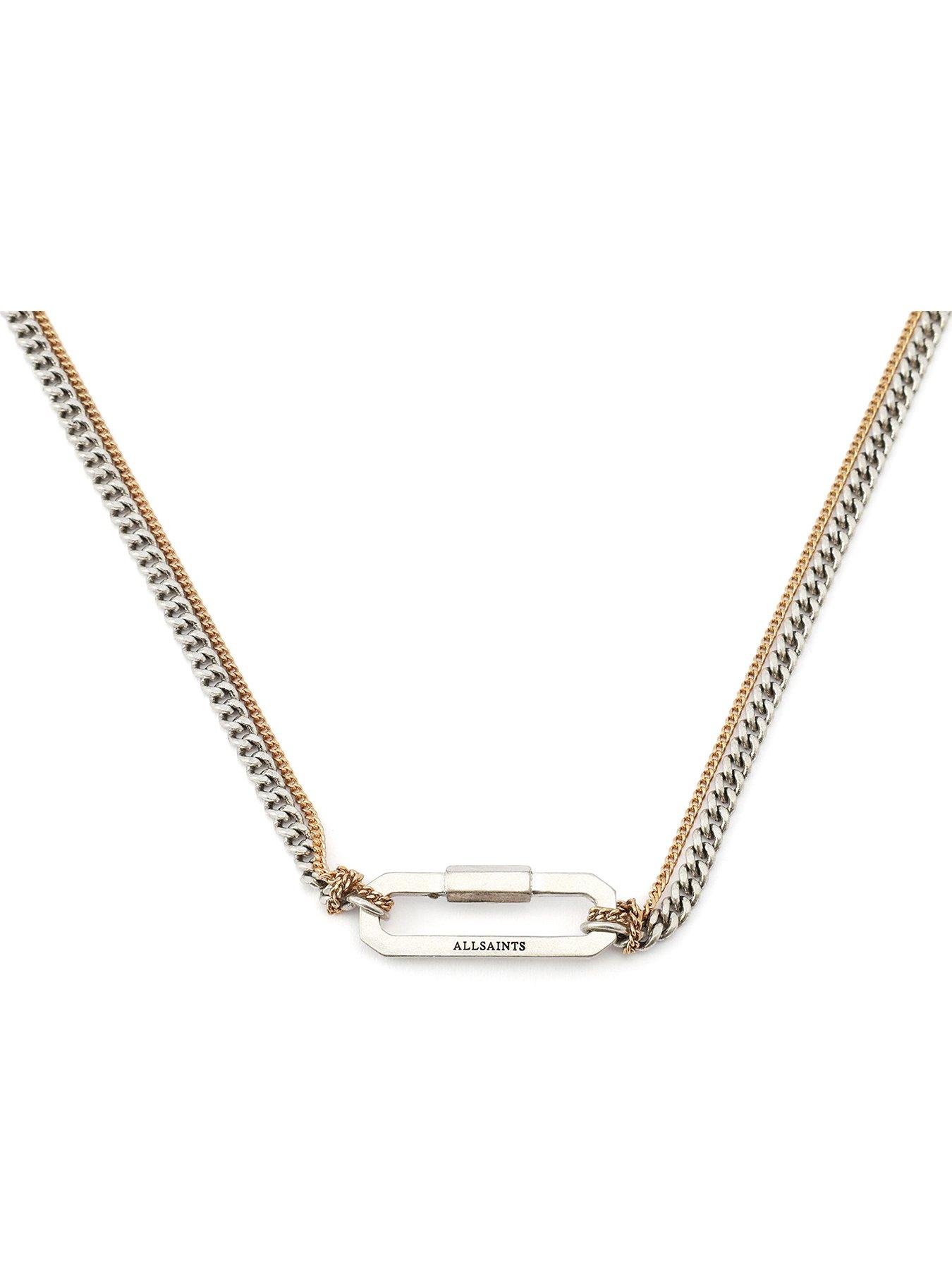 Image 3 of 4 of AllSaints Crystal Multi Chain Long Station Necklace - Silver