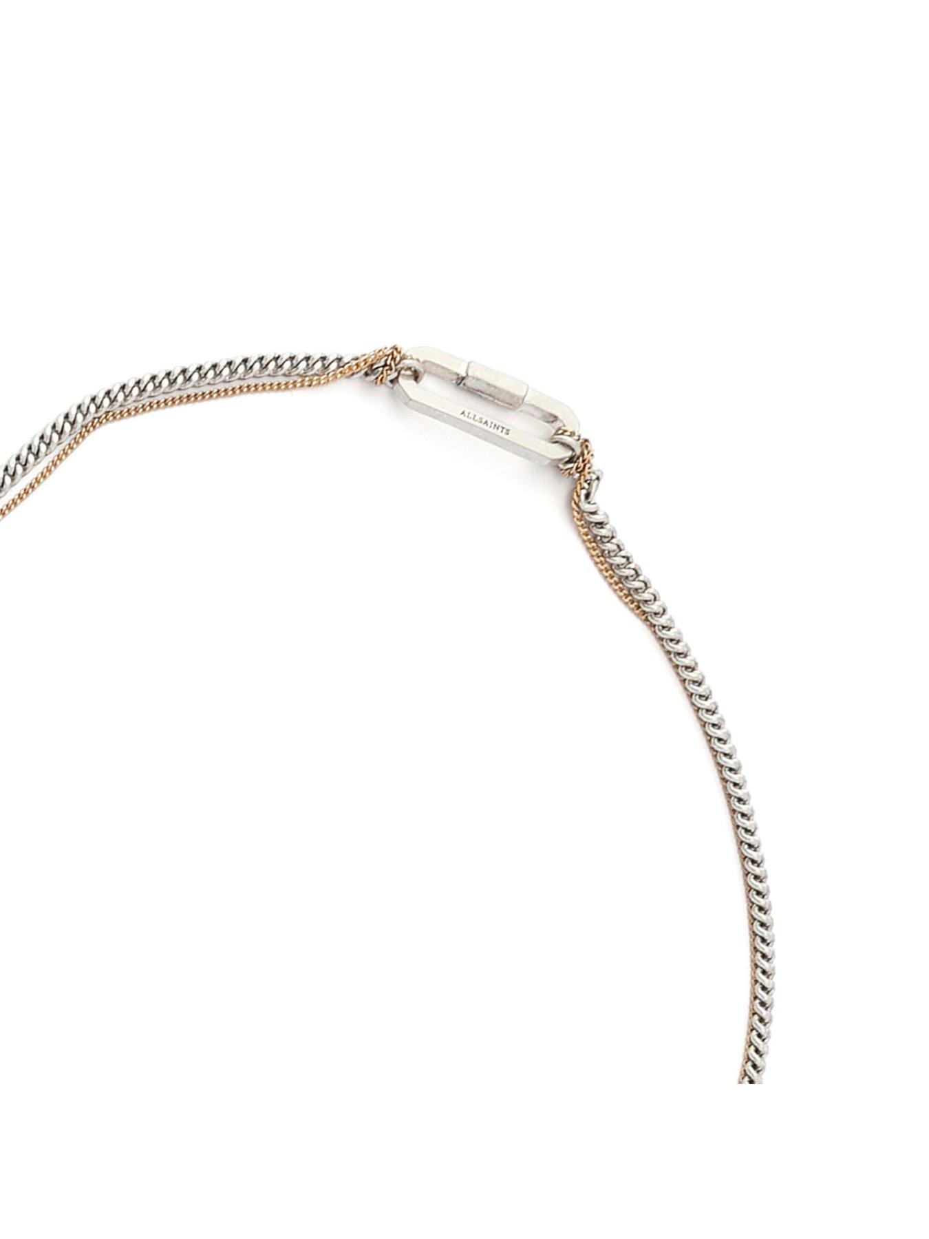Image 4 of 4 of AllSaints Crystal Multi Chain Long Station Necklace - Silver
