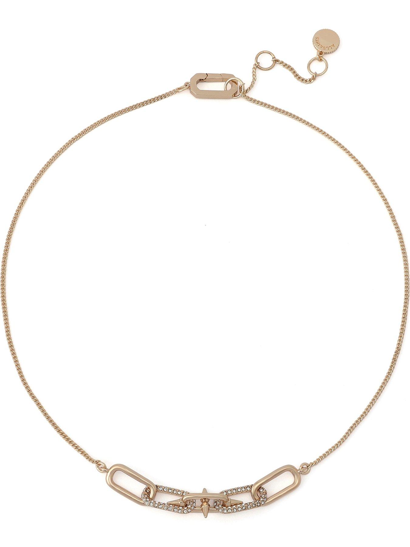allsaints-pave-spike-link-short-pendant-necklace-gold