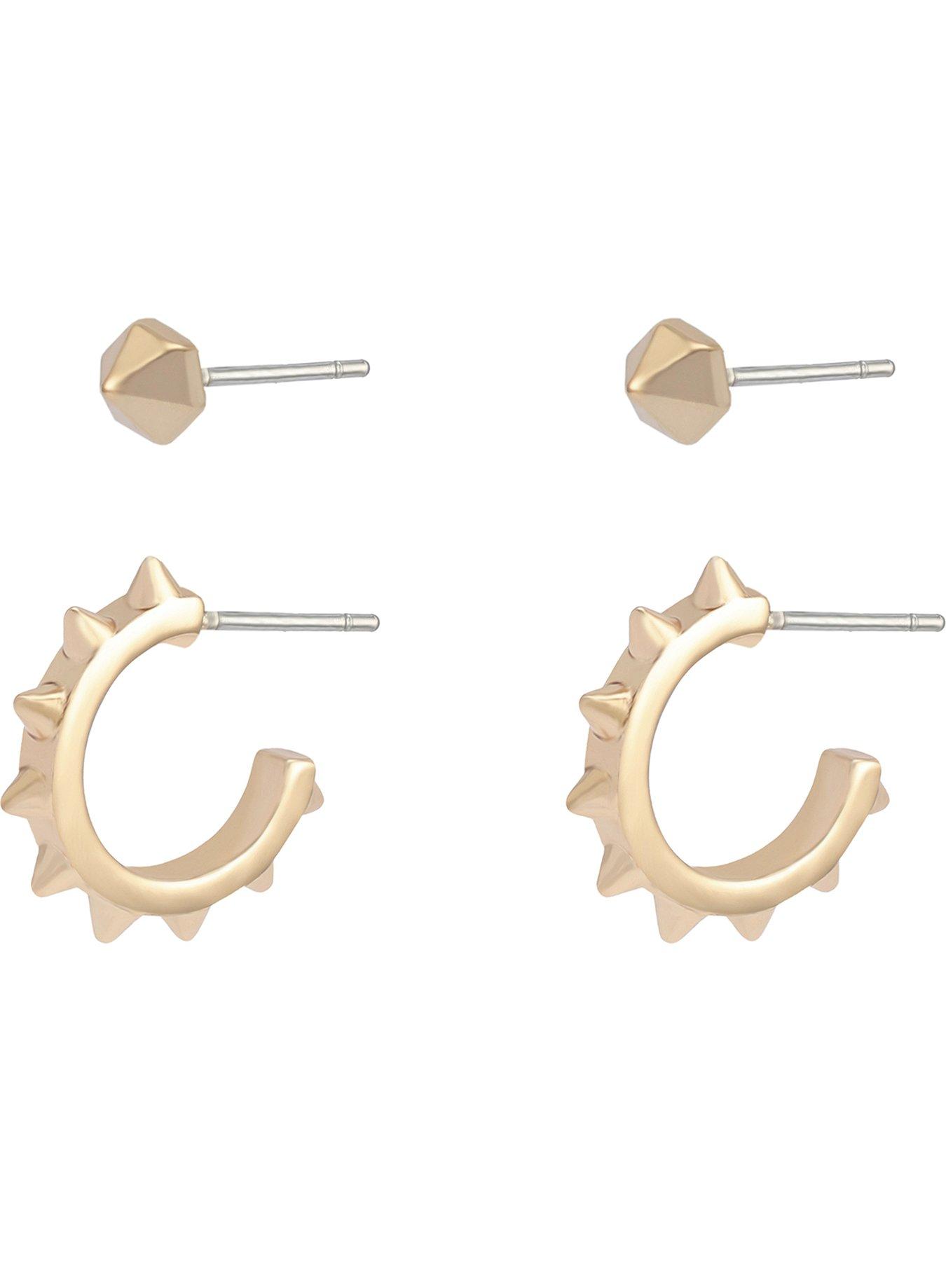 allsaints-spike-stud-huggie-earrings-set-gold