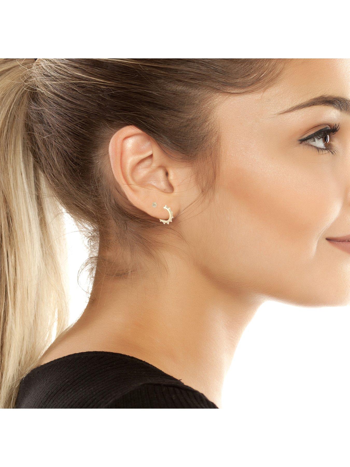 Image 2 of 4 of AllSaints Spike Stud Huggie Earrings Set - Gold