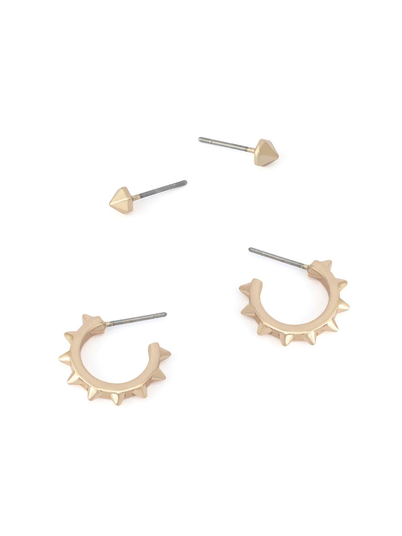Image 4 of 4 of AllSaints Spike Stud Huggie Earrings Set - Gold