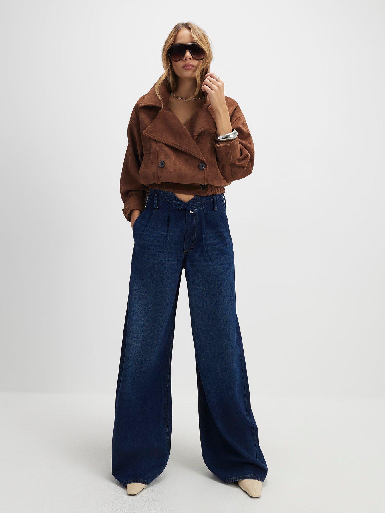 River Island High Waisted Tie Detail Wide Leg Jeans - Blue