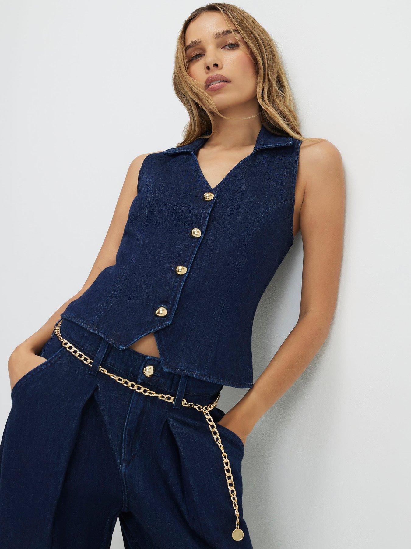river-island-chloe-collared-denim-waistcoat-bluefront