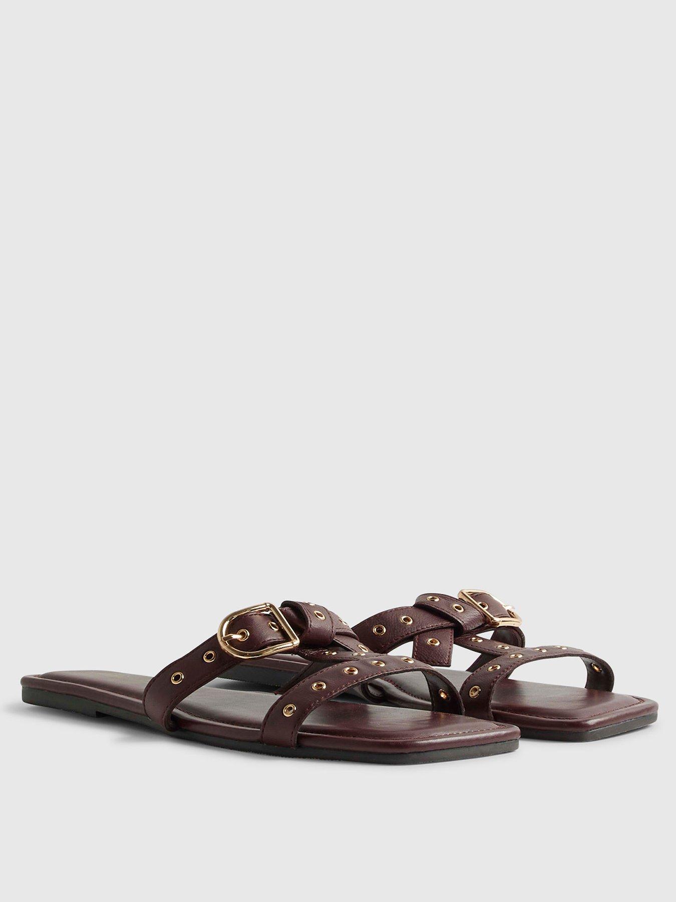 Image 3 of 5 of River Island T Bar Buckle Flat Sandal - Red