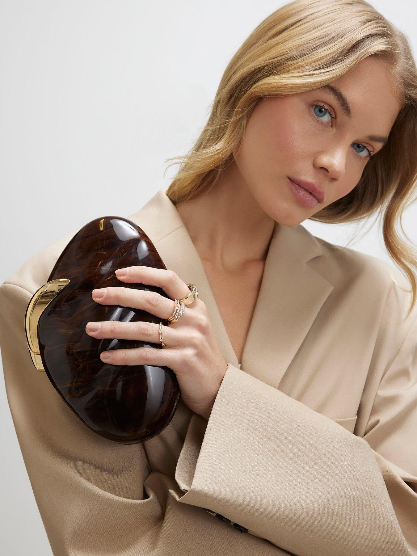 Image 1 of 5 of River Island Marble Pebble Box Clutch Bag - Brown