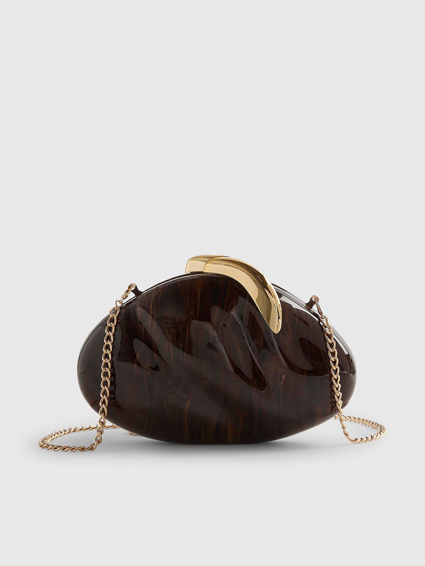 Image 2 of 5 of River Island Marble Pebble Box Clutch Bag - Brown