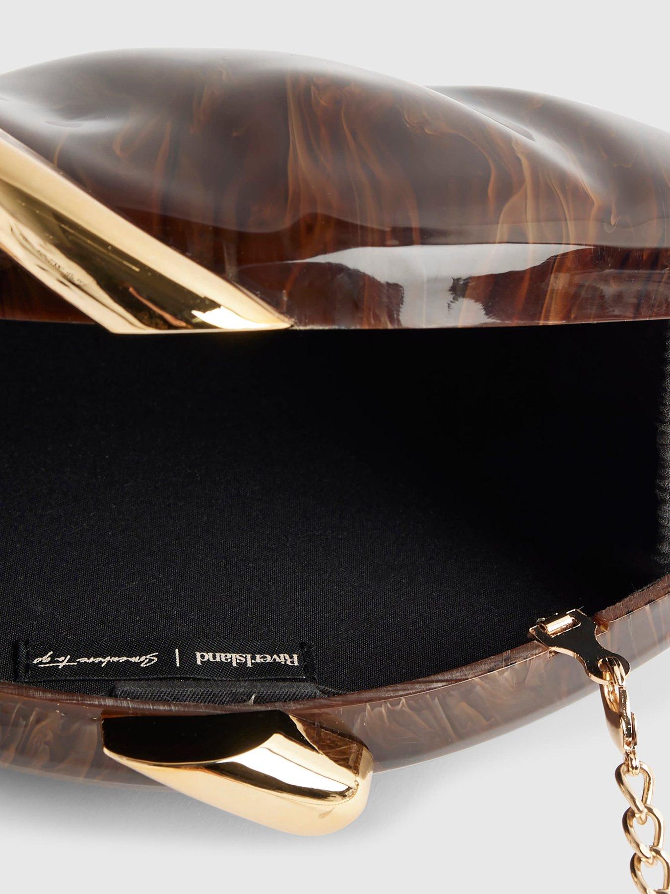Image 5 of 5 of River Island Marble Pebble Box Clutch Bag - Brown