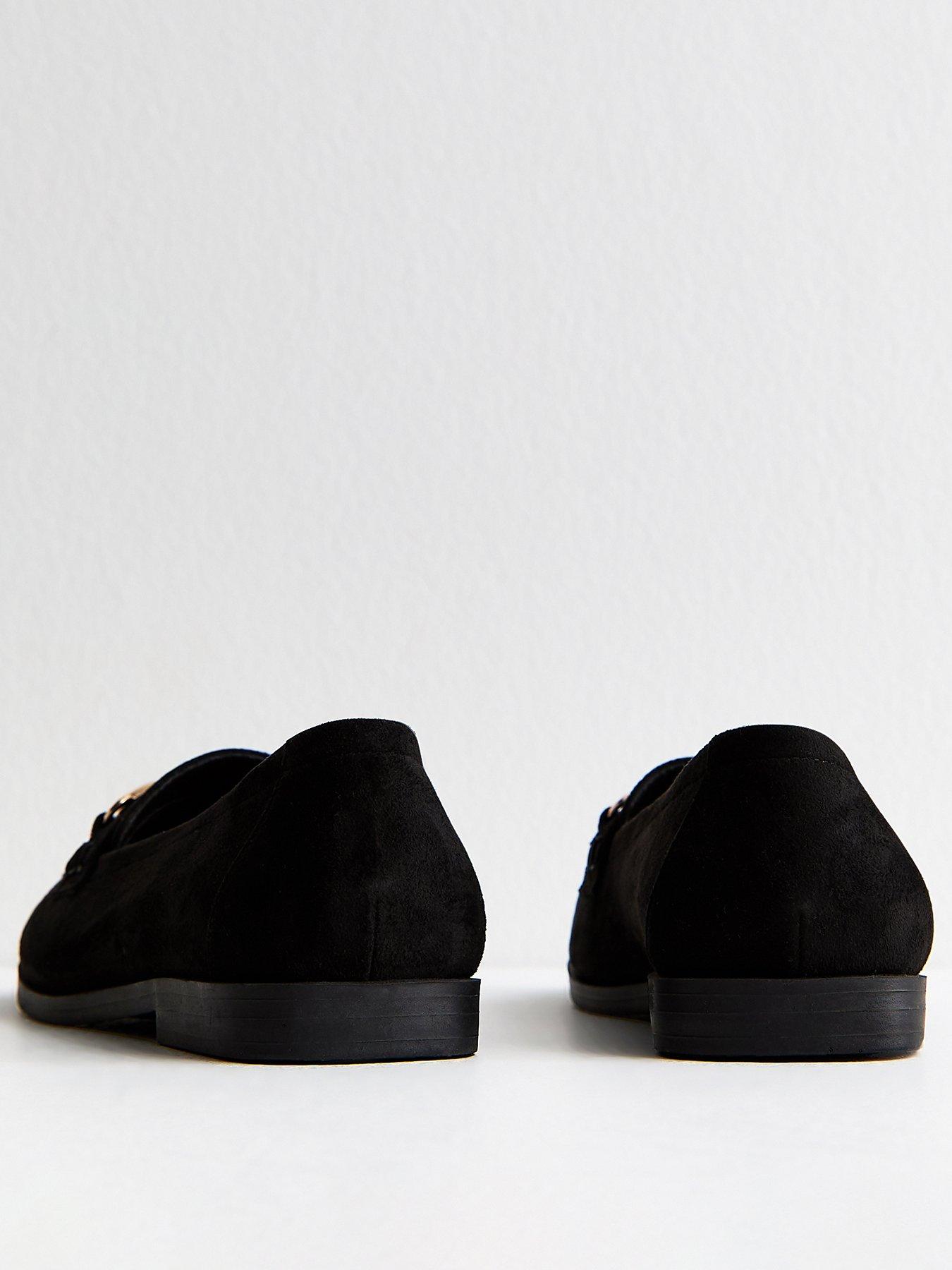 Image 3 of 5 of New Look Wide Fit Black Faux Suede Chain Loafers - Black