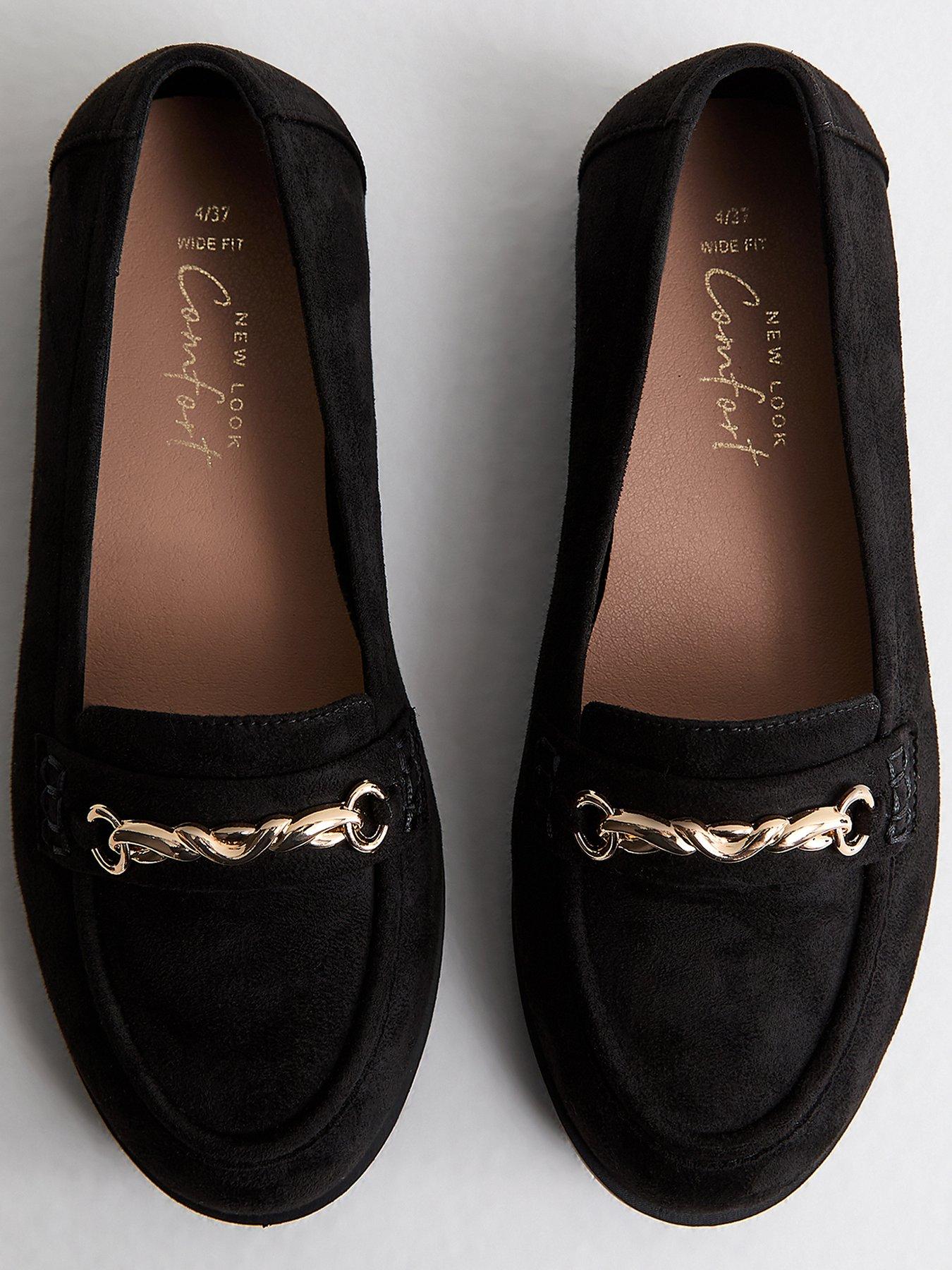 Image 4 of 5 of New Look Wide Fit Black Faux Suede Chain Loafers - Black