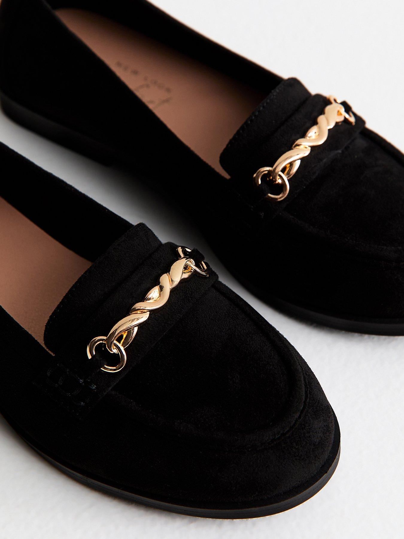 Image 5 of 5 of New Look Wide Fit Black Faux Suede Chain Loafers - Black