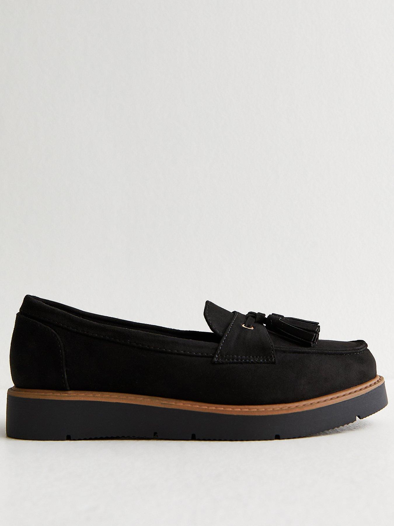 Image 2 of 5 of New Look Wide Fit Black Faux Suede Flatform Loafers