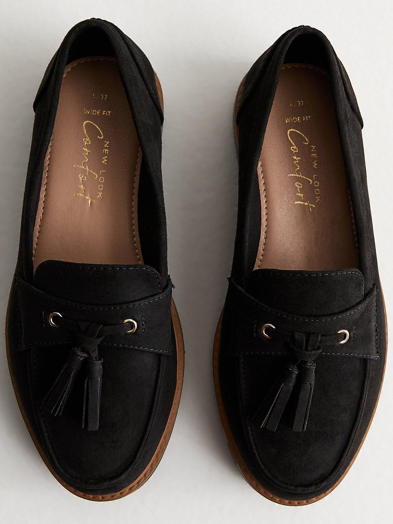 Image 4 of 5 of New Look Wide Fit Black Faux Suede Flatform Loafers
