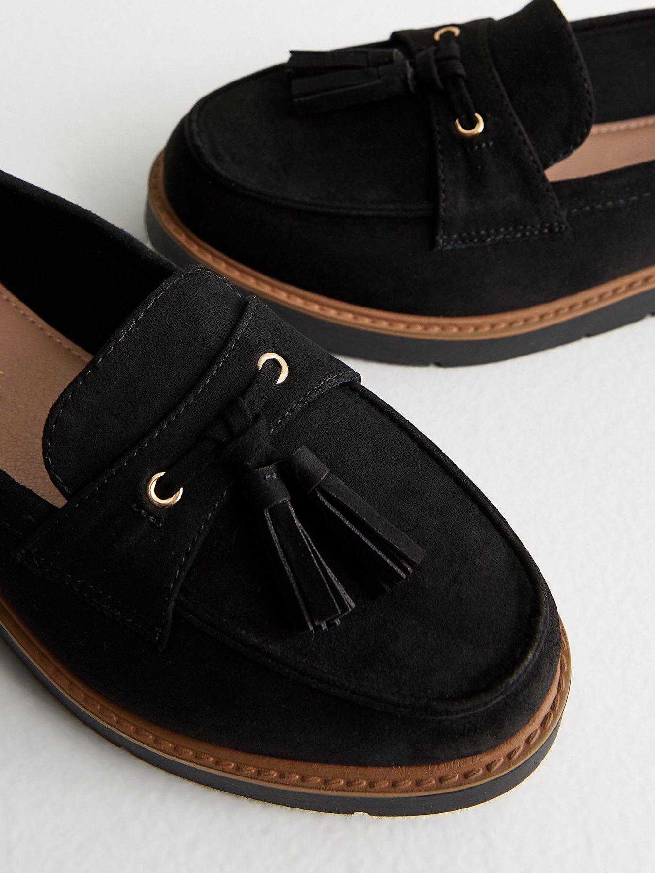 Image 5 of 5 of New Look Wide Fit Black Faux Suede Flatform Loafers
