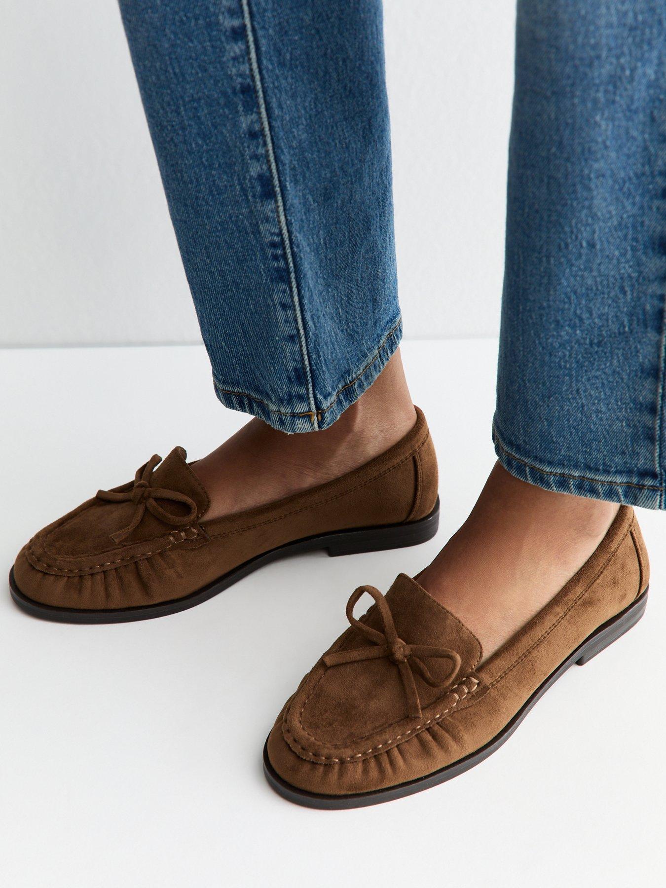 New Look Tan Faux Suede Bow Flat Loafers