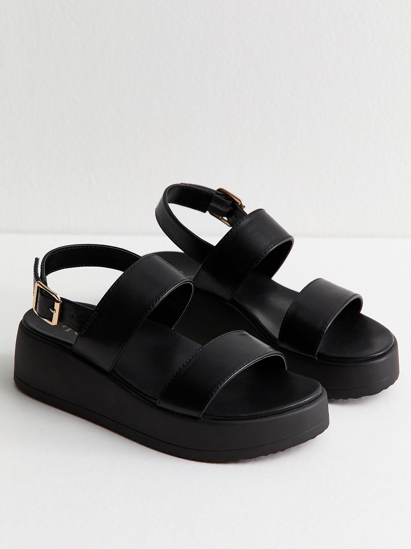 New Look Wide Fit Faux Leather Flatform Sandals - Black | Very Ireland
