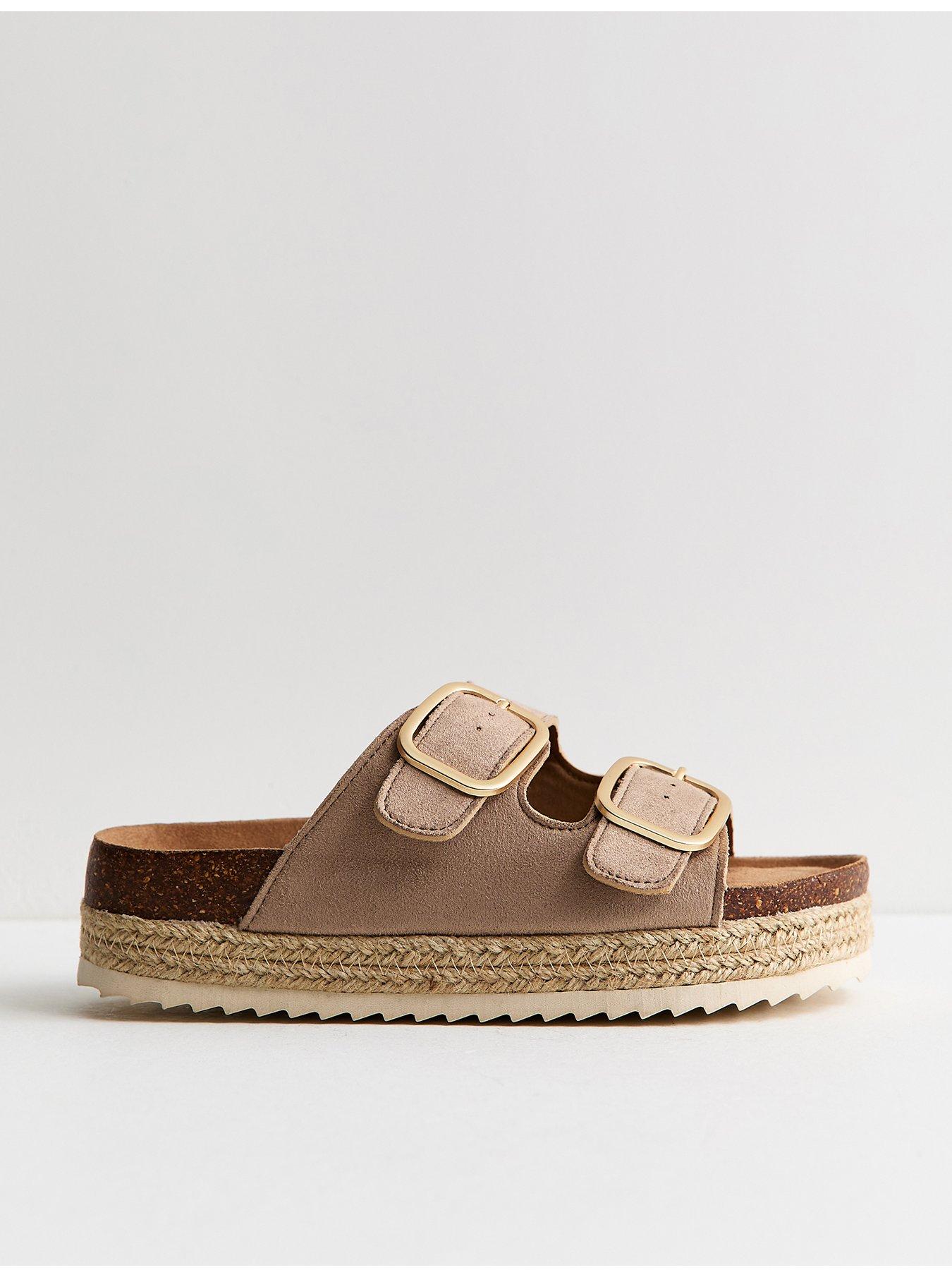 New Look Light Brown Jute Sole Double Strap Mule Sandals