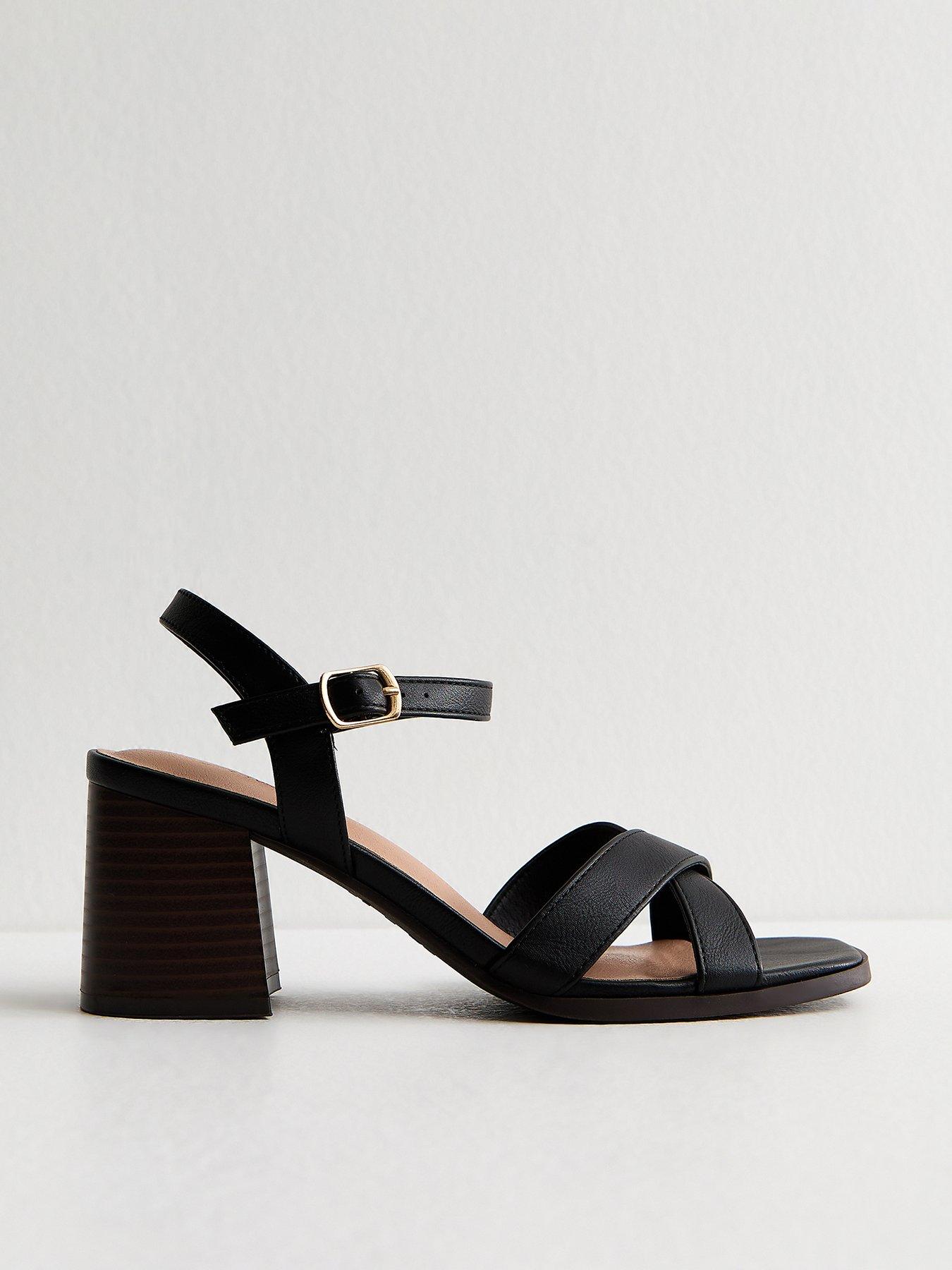 New Look Black Faux Leather Block Heel Sandals
