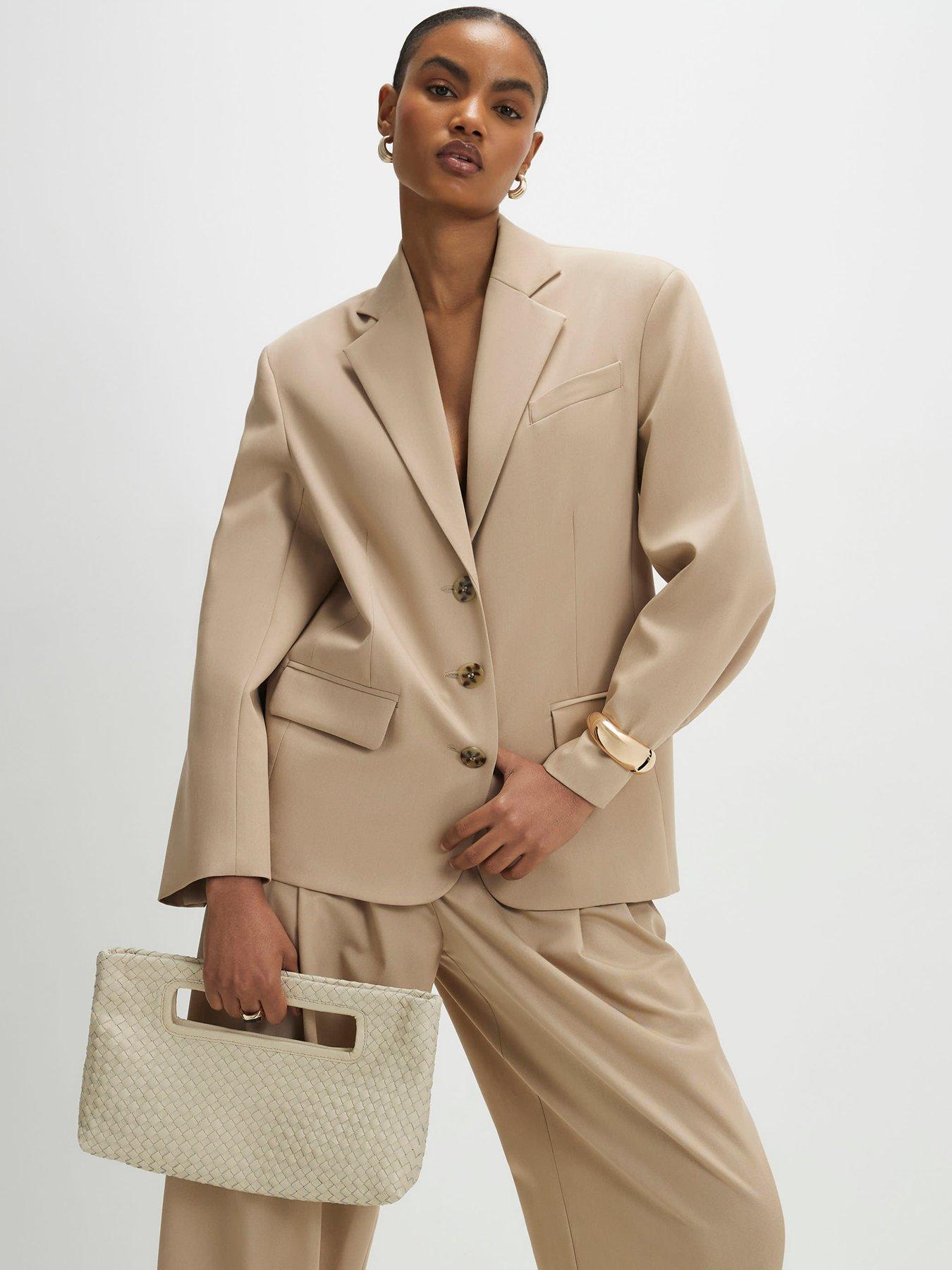 River Island Long Sleeve Oversized Blazer - Beige