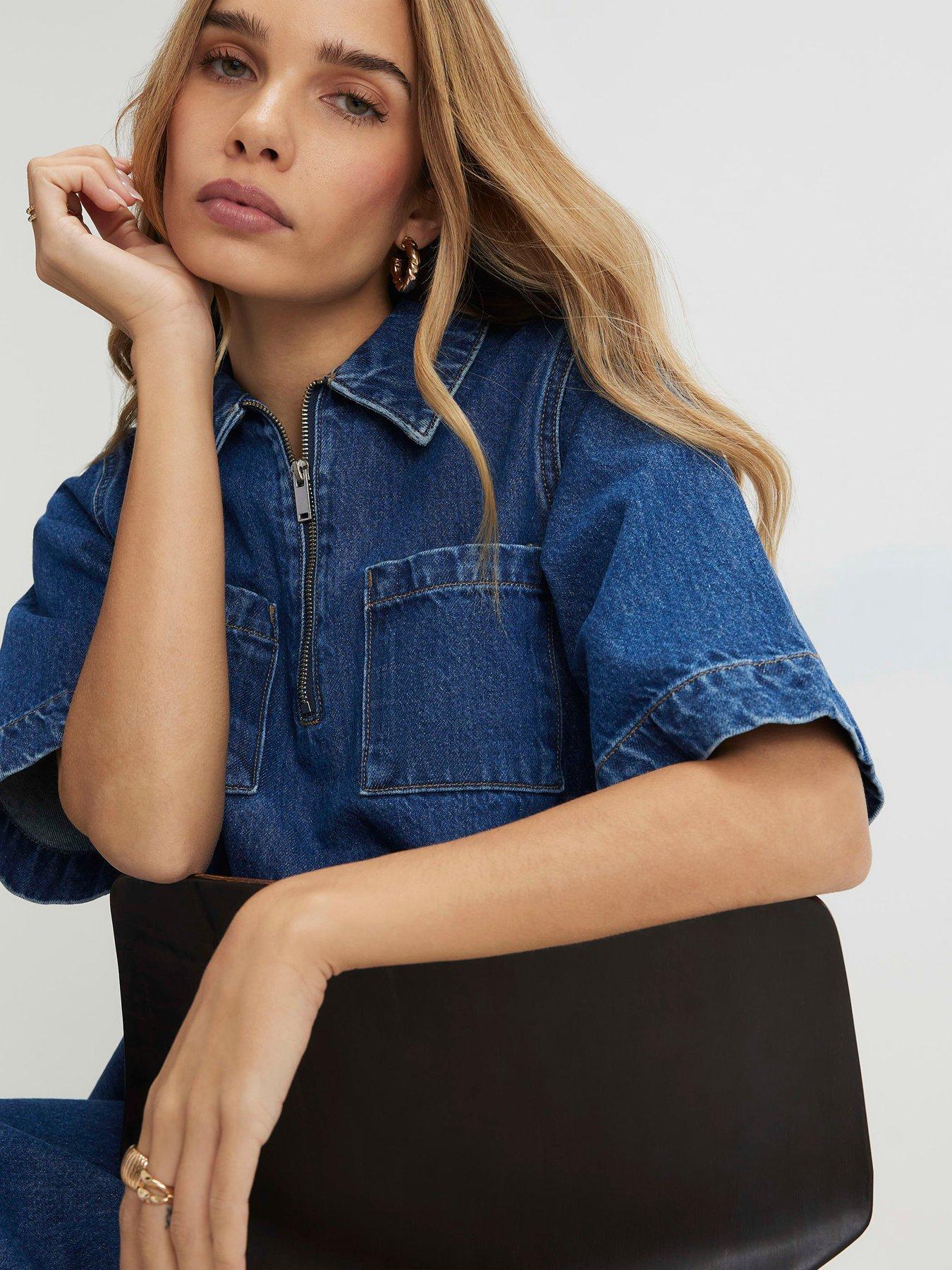 river-island-denim-zip-front-mini-shirt-dress-blueoutfit
