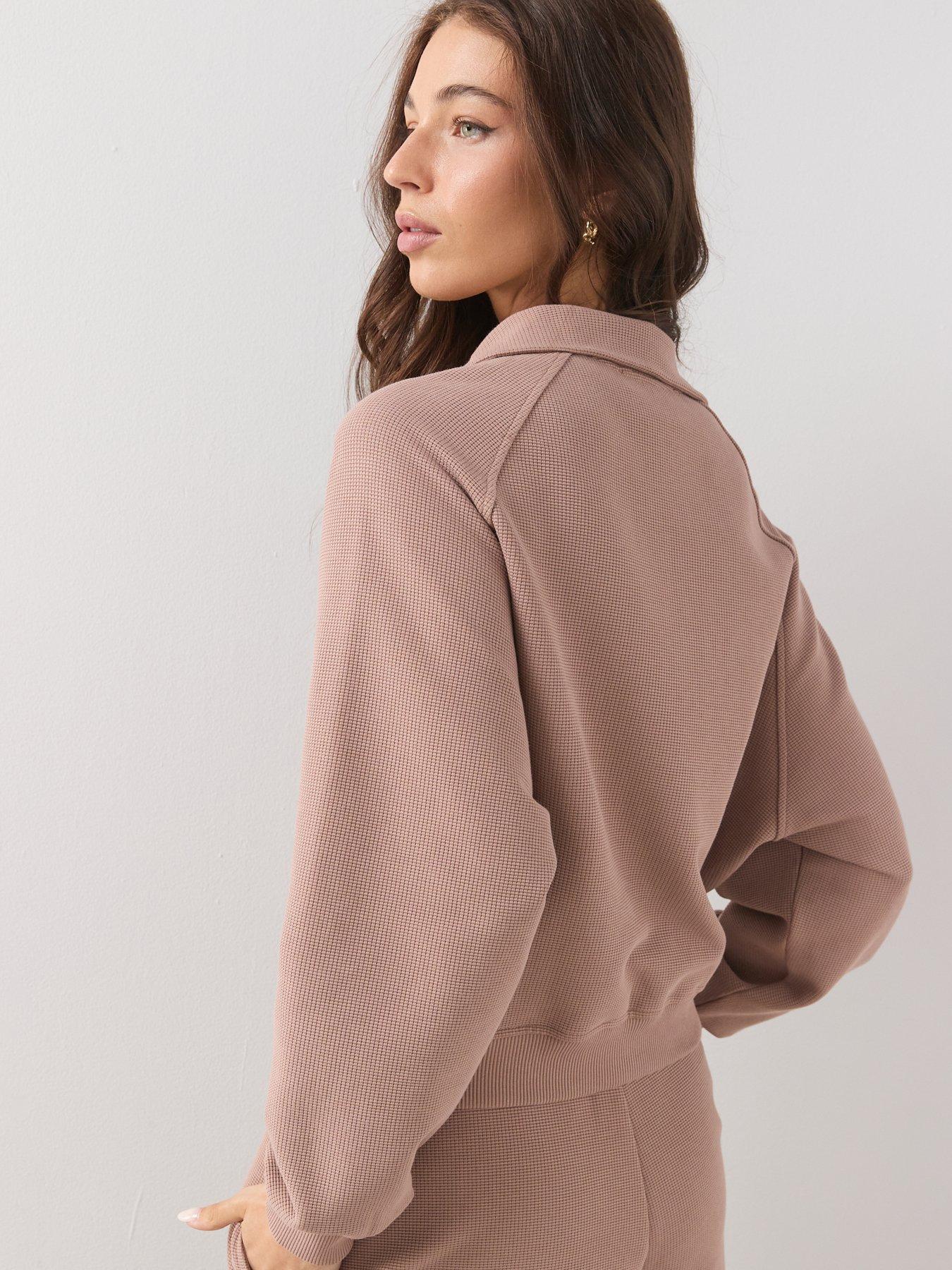 Image 2 of 6 of The Very Collection Waffle Half Zip Sweatshirt Co-Ord - Pink