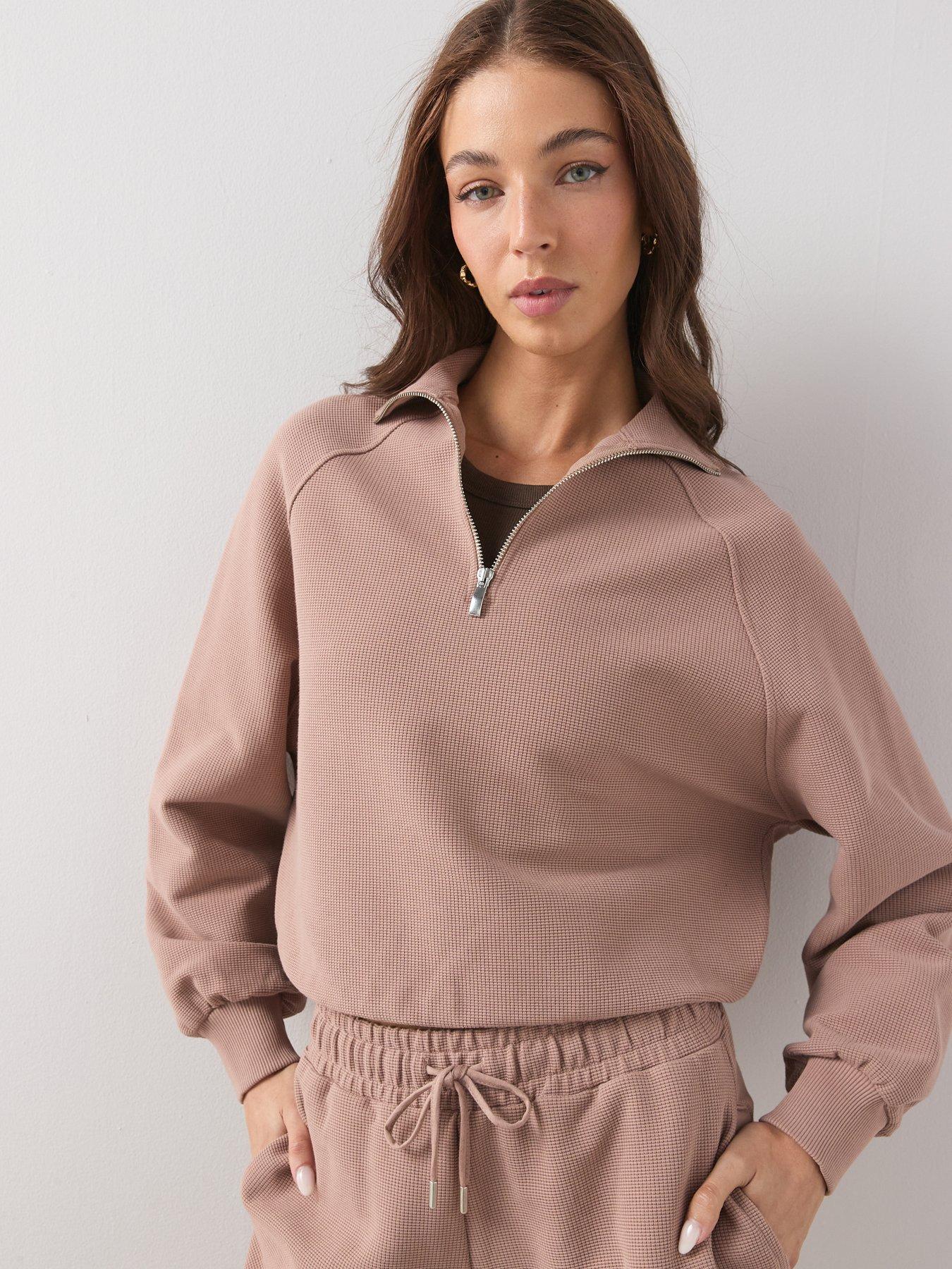 Image 5 of 6 of The Very Collection Waffle Half Zip Sweatshirt Co-Ord - Pink