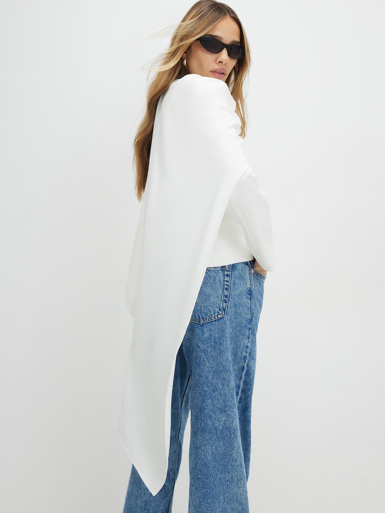Image 2 of 4 of River Island Long Sleeve Db Short Cape Blazer - White
