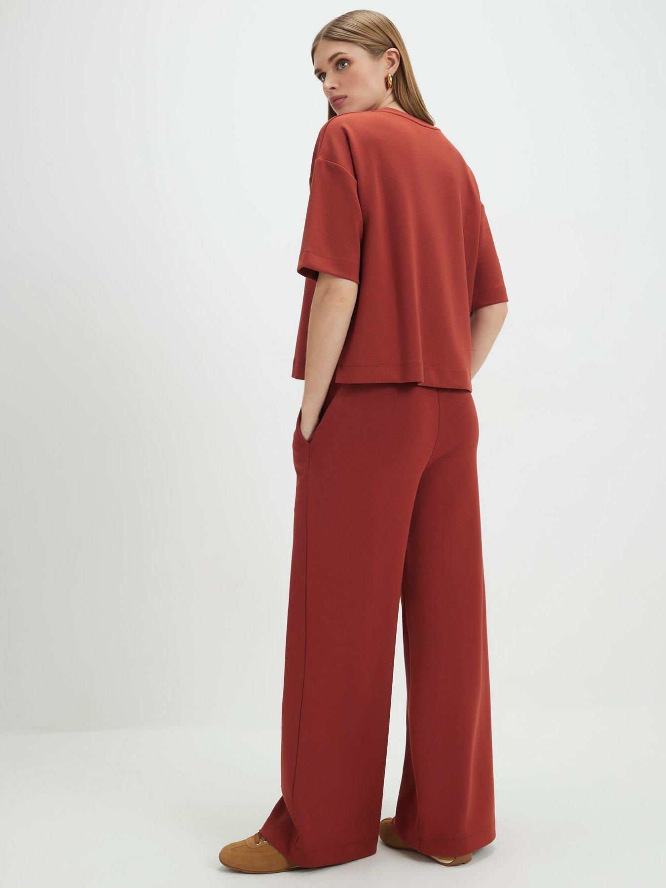 Image 2 of 4 of River Island High Waisted Premium Wide Leg Joggers - Red