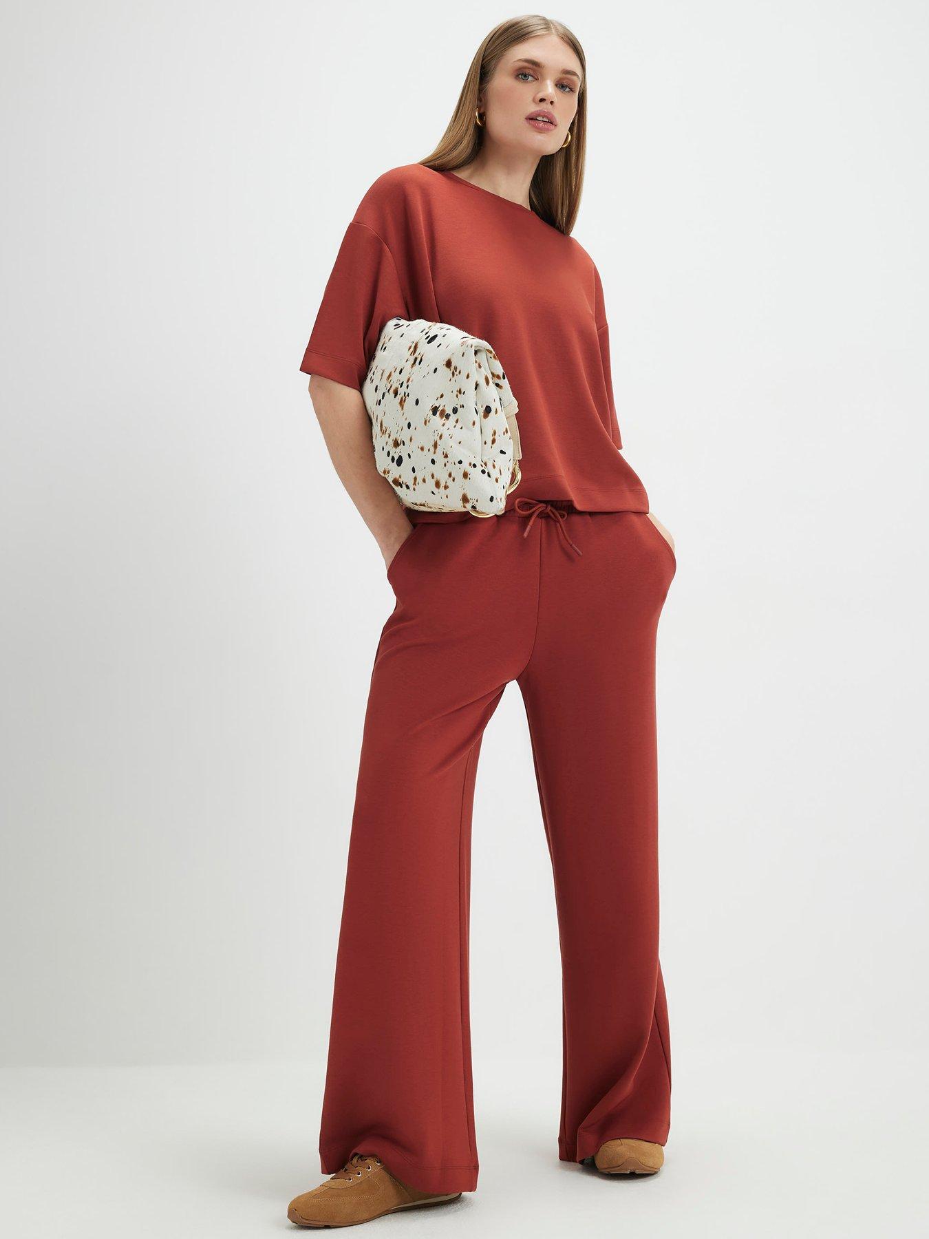 Image 3 of 4 of River Island High Waisted Premium Wide Leg Joggers - Red