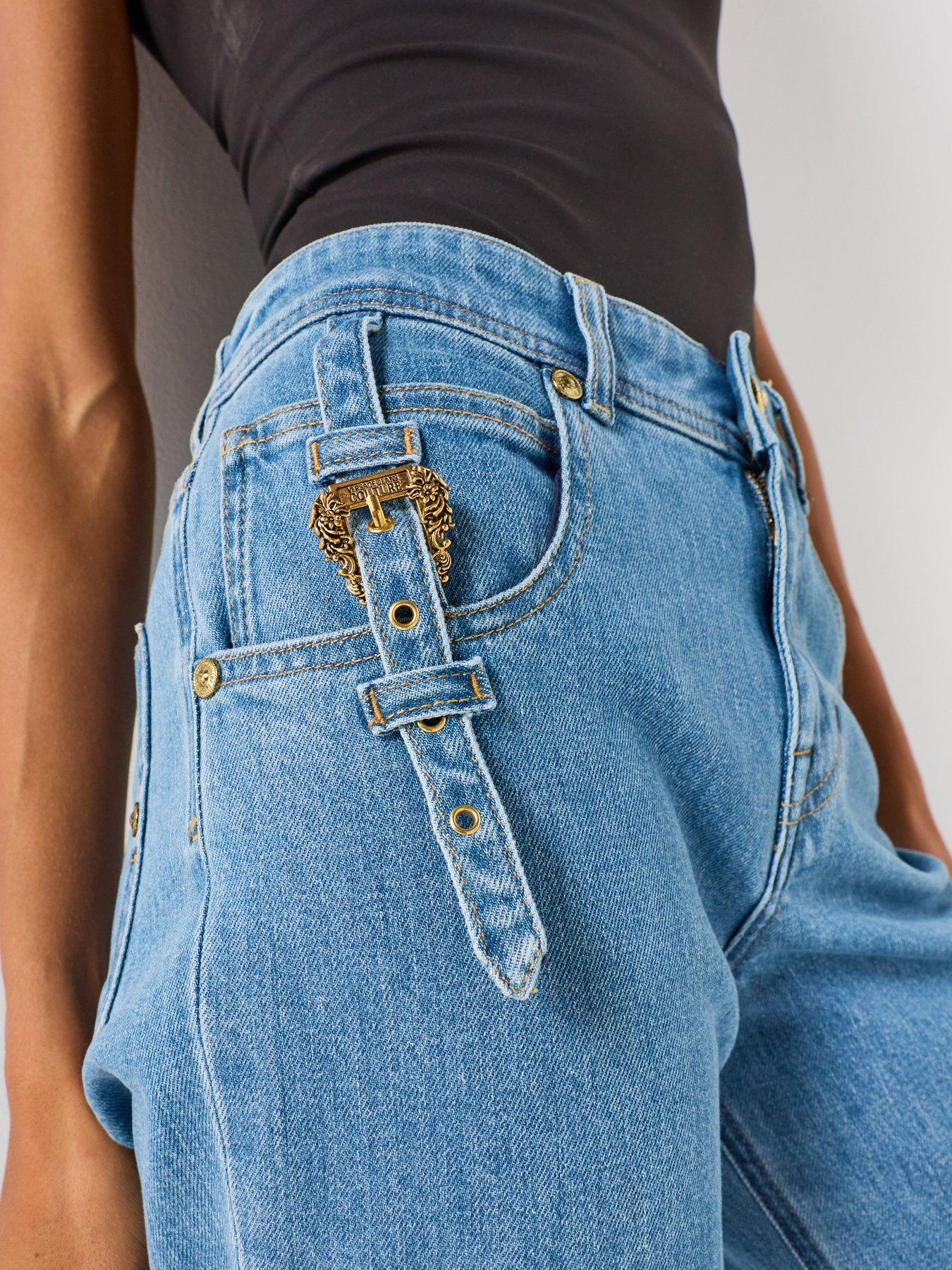 Image 4 of 6 of Versace Jeans Couture Wide Leg Charm Detail Jeans&nbsp;- Blue