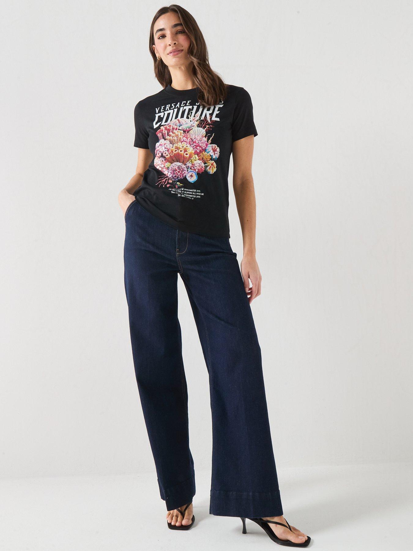 Image 5 of 6 of Versace Jeans Couture 80Dp613 R Sea Life Strass T-Shirt - Black