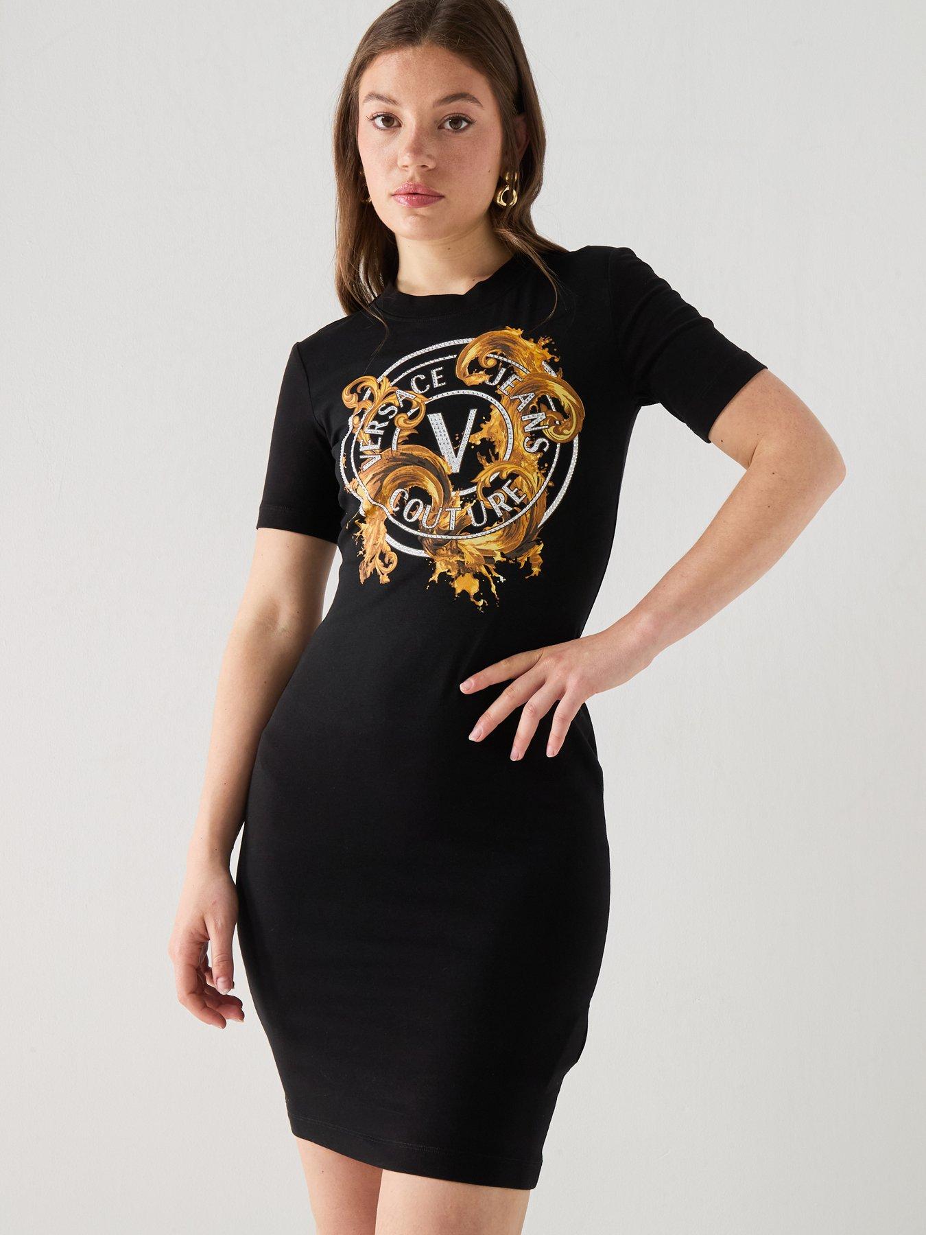 Image 1 of 5 of Versace Jeans Couture V- Emblem Wave Dress - Black