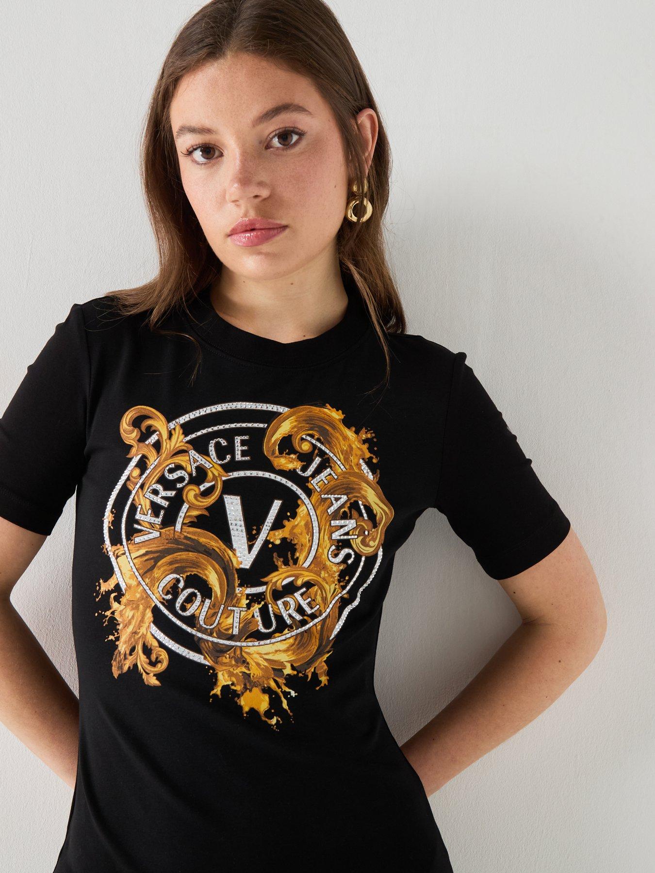 Image 4 of 5 of Versace Jeans Couture V- Emblem Wave Dress - Black