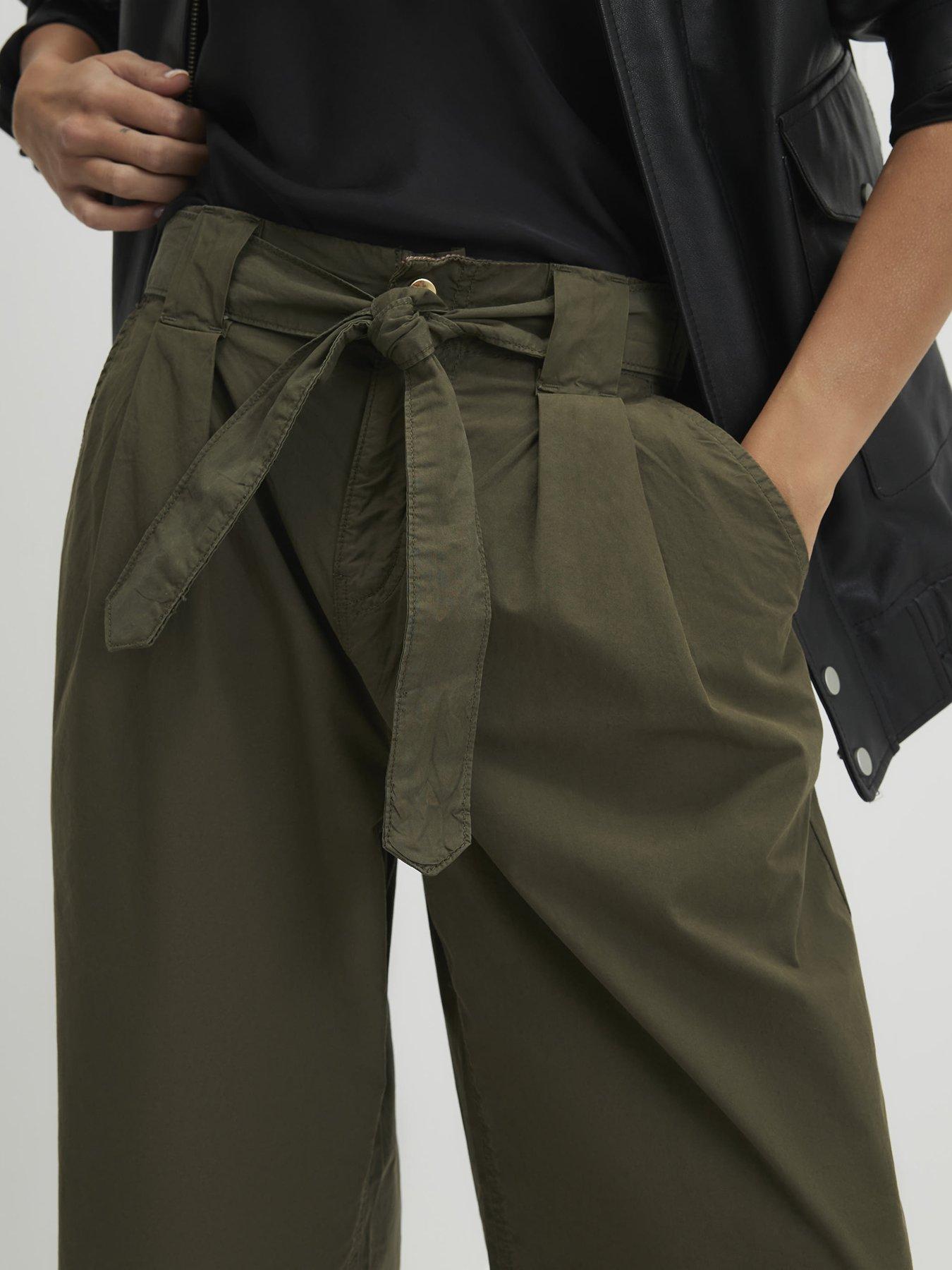 Image 4 of 4 of River Island Belted Wide Leg Trousers - Khaki Green