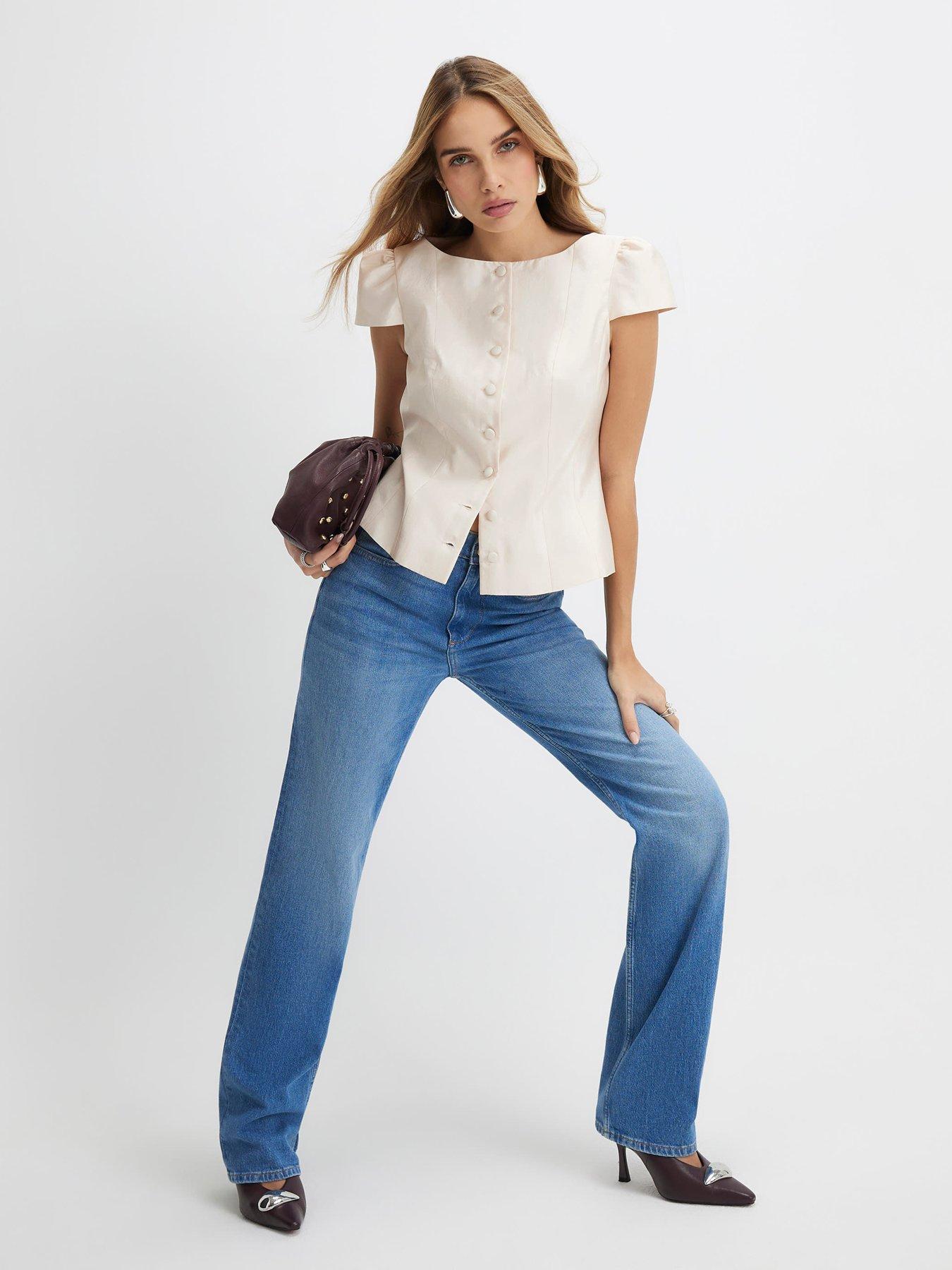 Image 3 of 4 of River Island Button Up Puff Sleeve Top - Cream