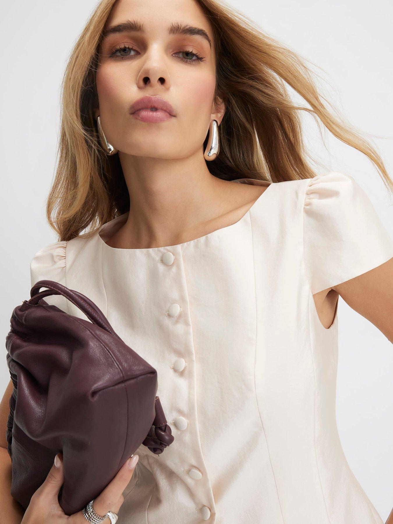 Image 4 of 4 of River Island Button Up Puff Sleeve Top - Cream
